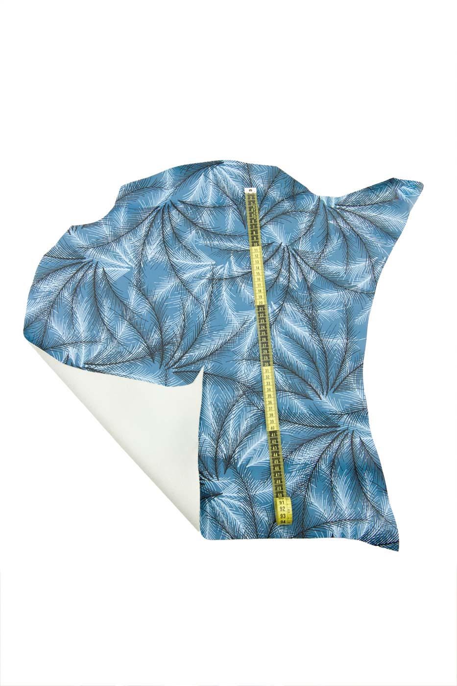 BLUE FLORAL printed leather hide, leaves pattern on semi stiff cowhide, matt calfskin for crafters B18719-ST La Garzarara