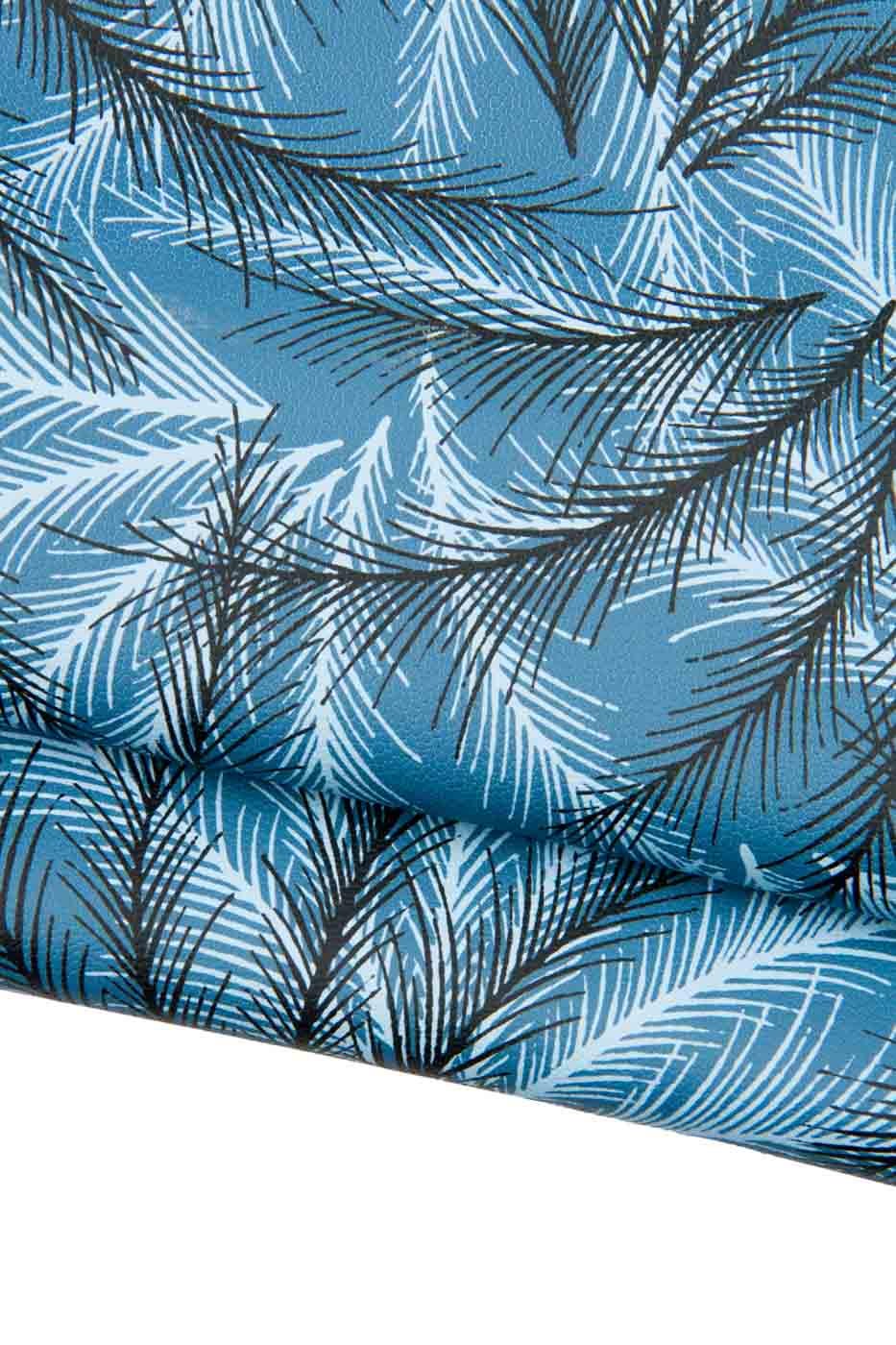 BLUE FLORAL printed leather hide, leaves pattern on semi stiff cowhide, matt calfskin for crafters B18719-ST La Garzarara