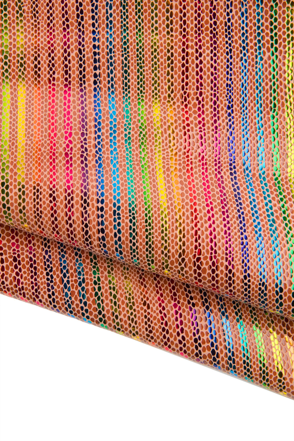Multicolor STRIPED printed leather skin, tan snake textured goatskin, RAINBOW textured hide B18960-MT(st) La Garzarara