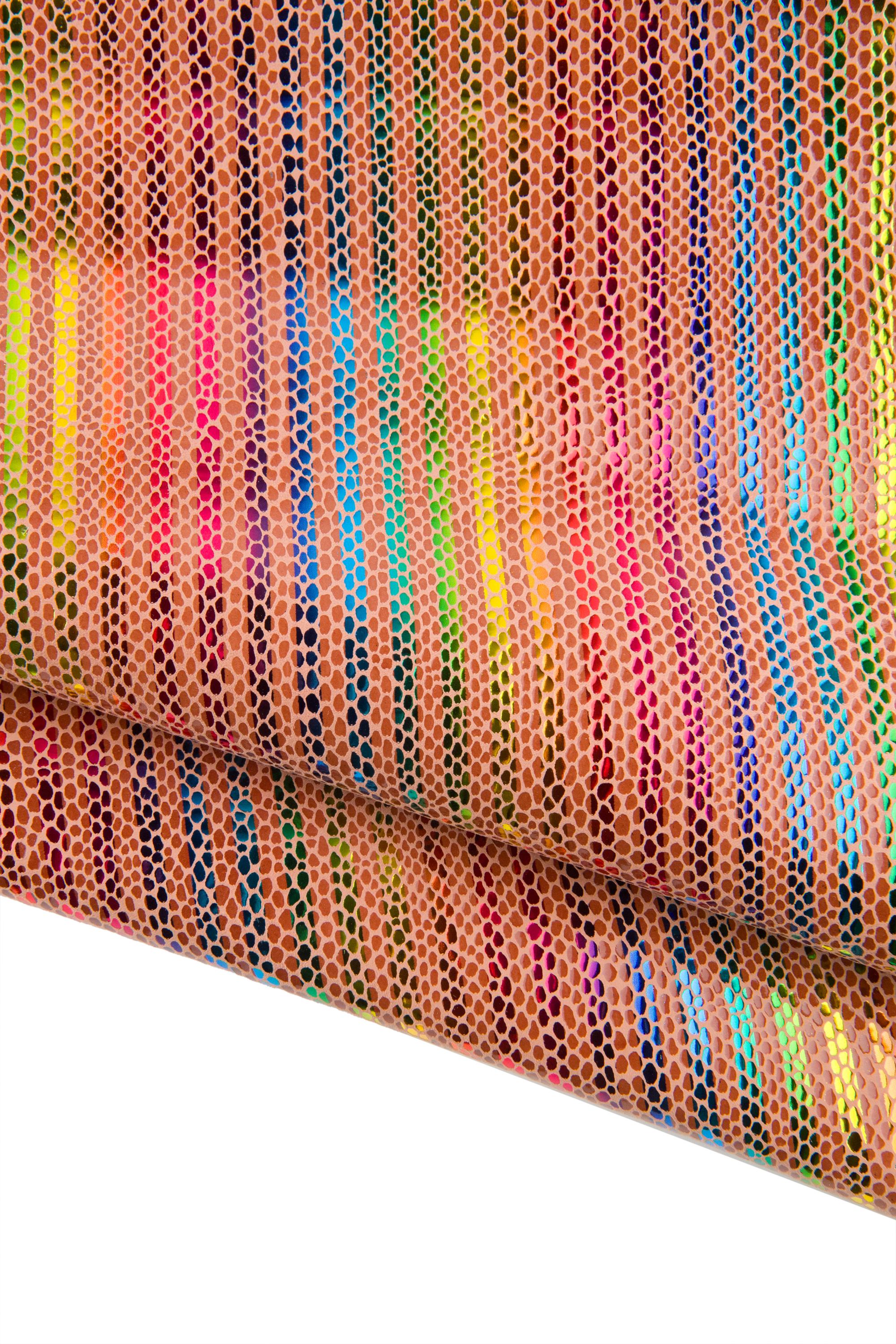 Multicolor STRIPED printed leather skin, tan snake textured goatskin, RAINBOW textured hide B18960-MT(st) La Garzarara