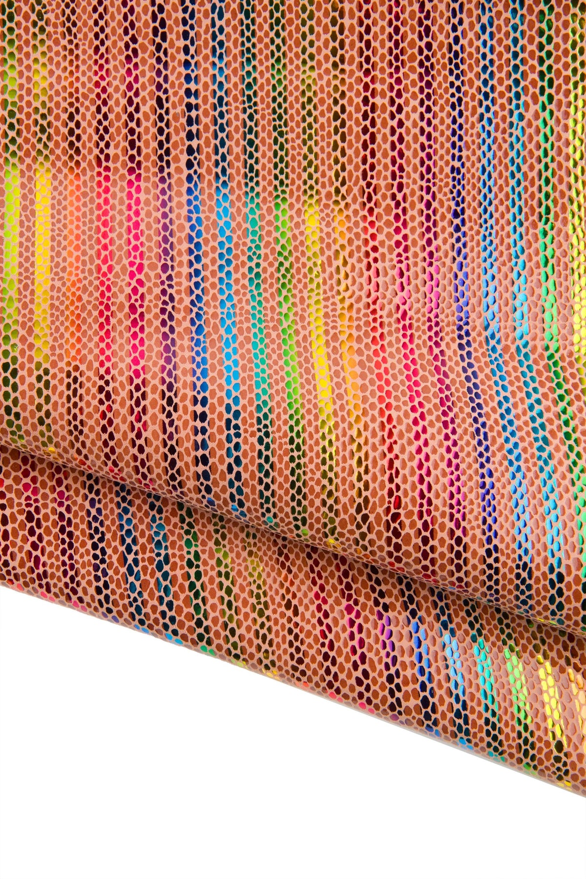 Multicolor STRIPED printed leather skin, tan snake textured goatskin, RAINBOW textured hide B18960-MT(st) La Garzarara