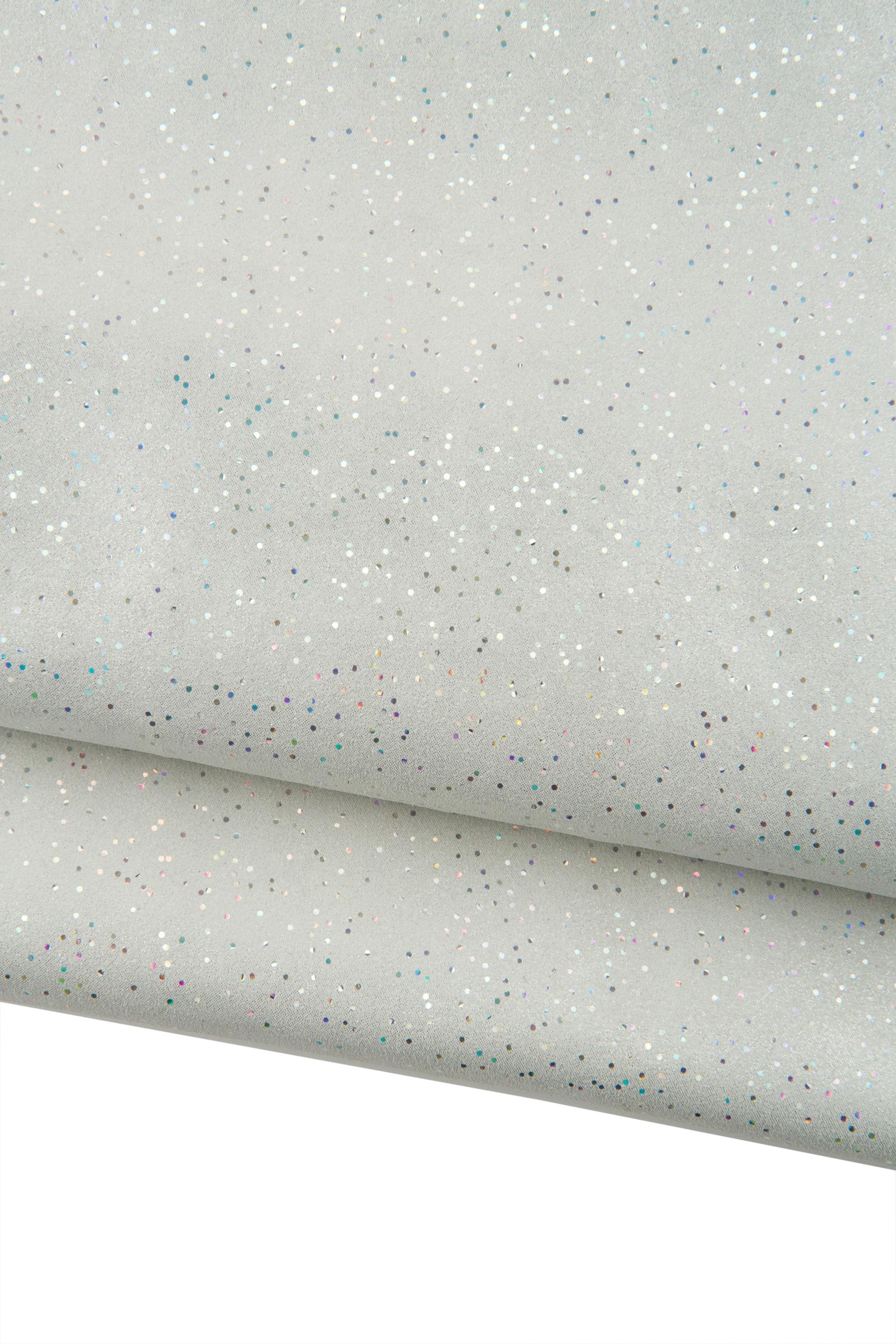Sparkle White Leather Hide, Glitter Metallic Leather skin, iridescent dots on goat 0.7 - 0.9 mm B18802-MT(st) La Garzarara