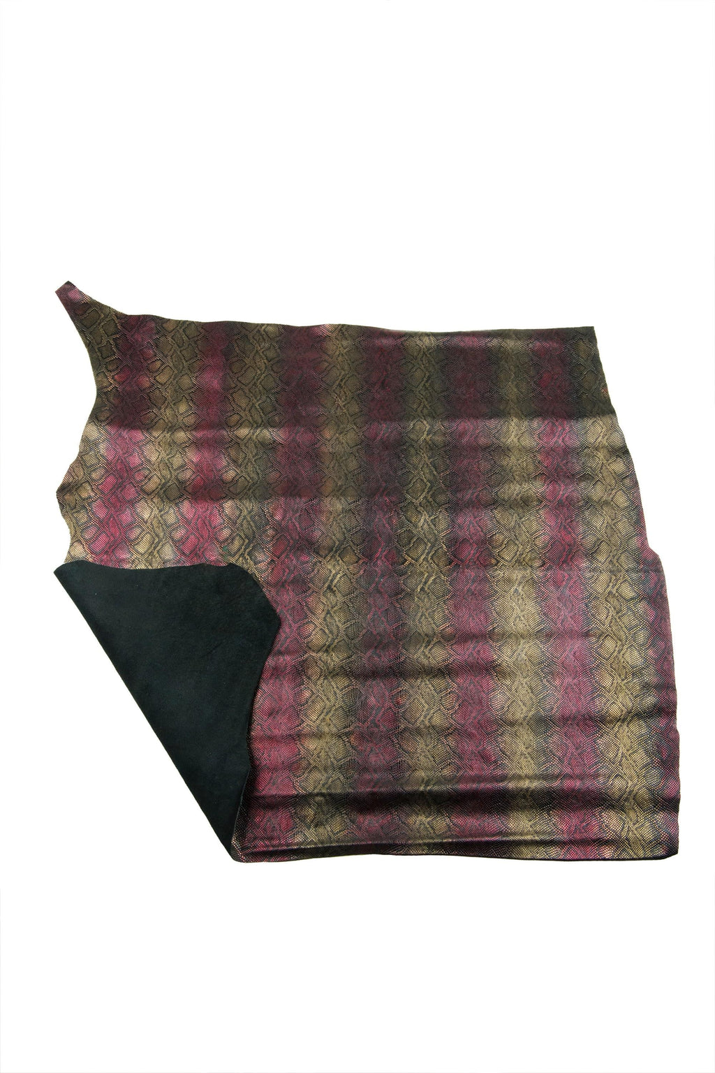 Gold - burgundy STRIPED PYTHON printed cowhide, snake embossed glossy leather skin, soft calfskin for crafting B18892-ST La Garzarara