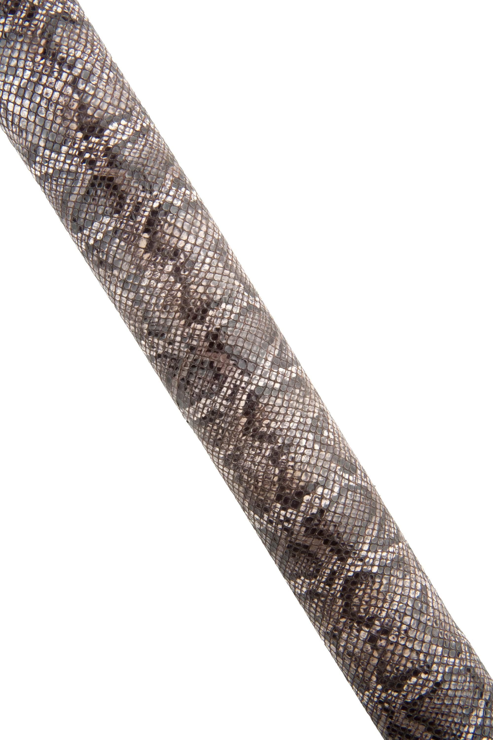 Grey PYTHON textured leather hide, shaded effect, glossy soft reptile printed on brown suede calfskin, snake pattern 1.1 - 1.2 mm B18124-ST