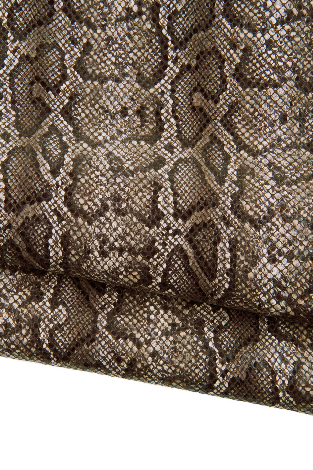 Grey PYTHON textured leather hide, shaded effect, glossy soft reptile printed on brown suede calfskin, snake pattern 1.1 - 1.2 mm B18124-ST