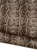 Grey PYTHON textured leather hide, shaded effect, glossy soft reptile printed on brown suede calfskin, snake pattern 1.1 - 1.2 mm B18124-ST