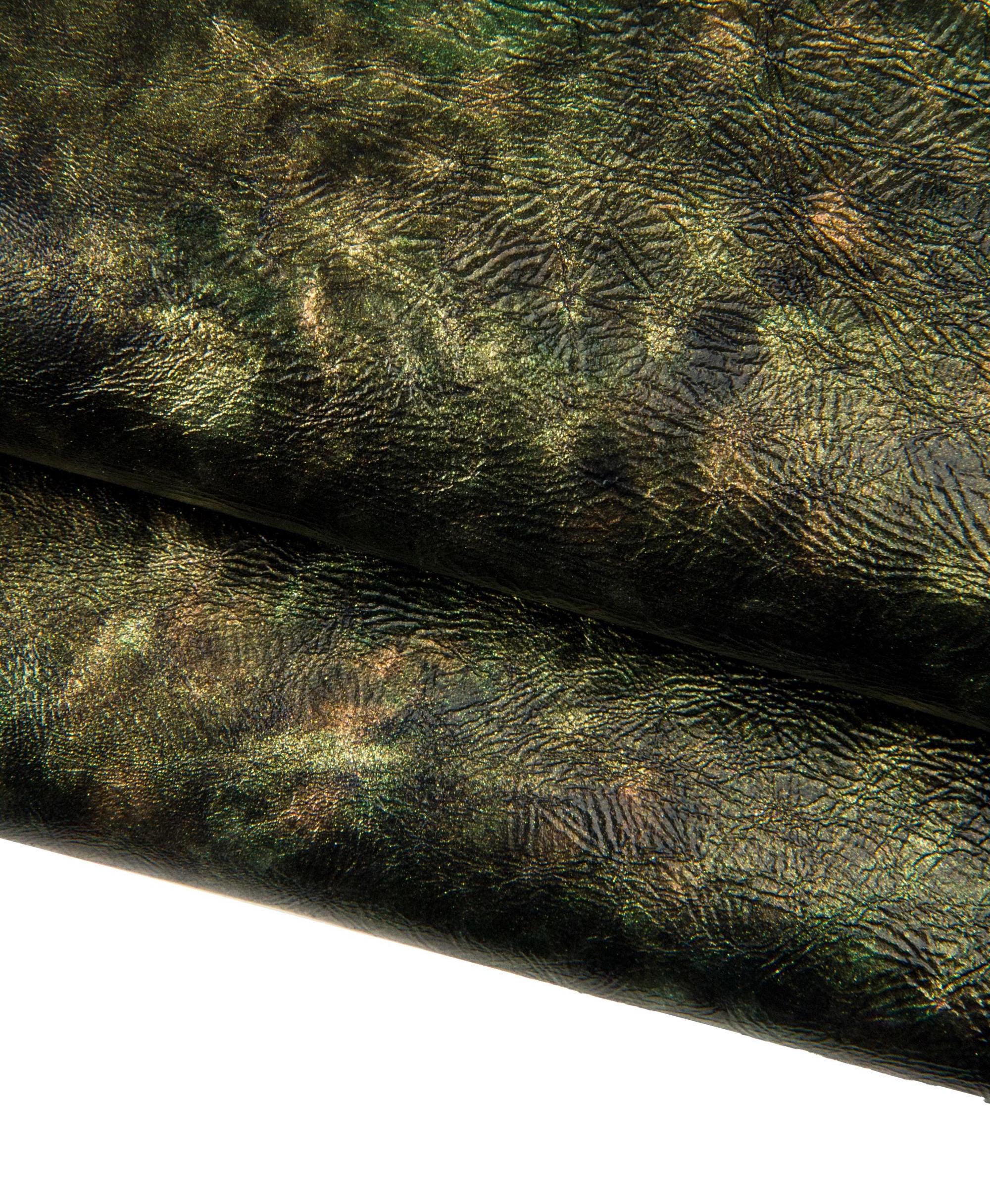 VINTAGE green, bronze, black, shiny goat leather with GLITTER, shades effect, soft leather for diy B18221-VT La Garzarara