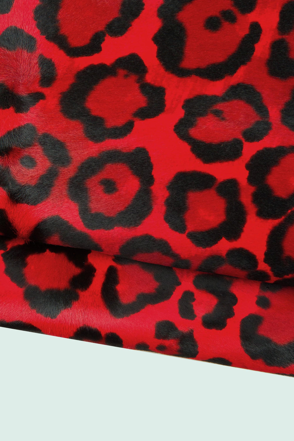 Red LEOPARD HAIR ON leather hide, red black cheetah print on hairy cowhide, elegant pony leather for crafting B18641-cv La Garzarara