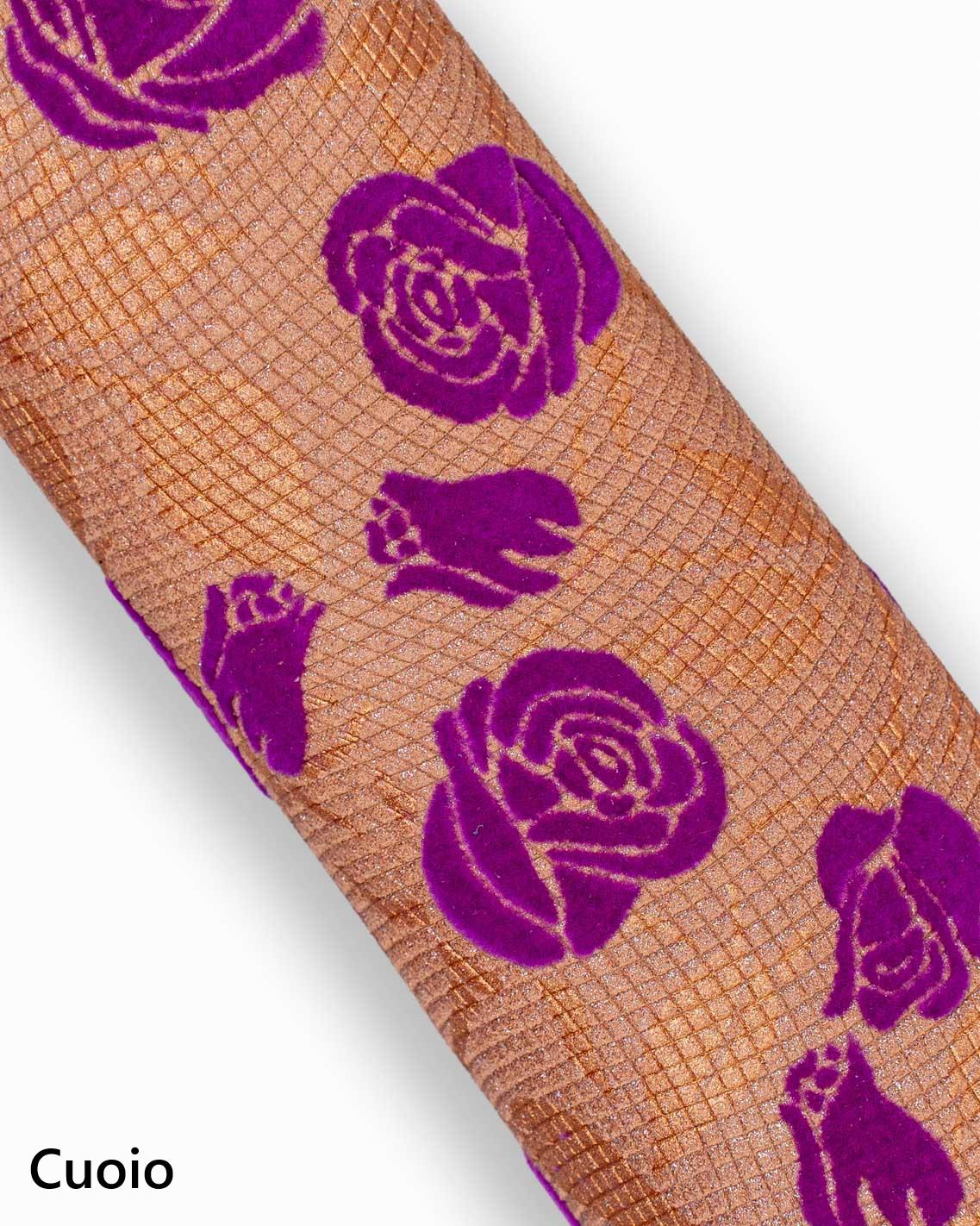 FLORAL printed leather, suede split calfskin with FLOCK flower and copper-colored leaves, soft hides B18983-MT(st) La Garzarara