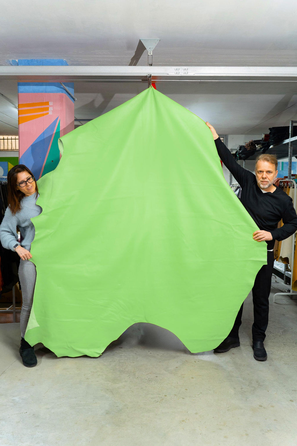 Pebbled Pastel Green leather hide, Natural grained cowhide skin for upholstery, chairs, sofas and structured bags 1.2 - 1.4 mm