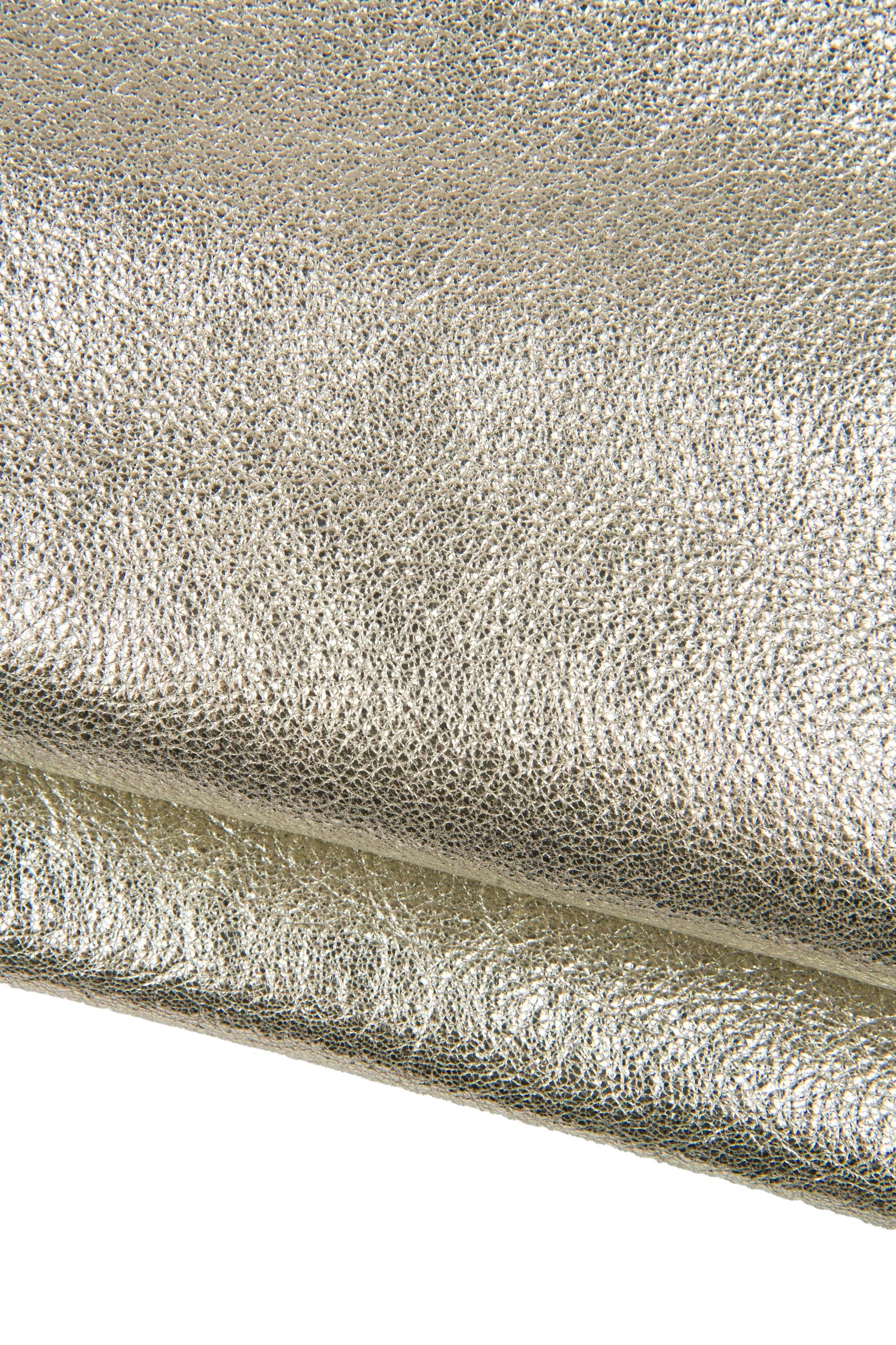 Silver METALLIC leather hide, CRACKLED soft cowhide, bright thick calfskin 1.5 - 1.7 mm B18805-MT La Garzarara