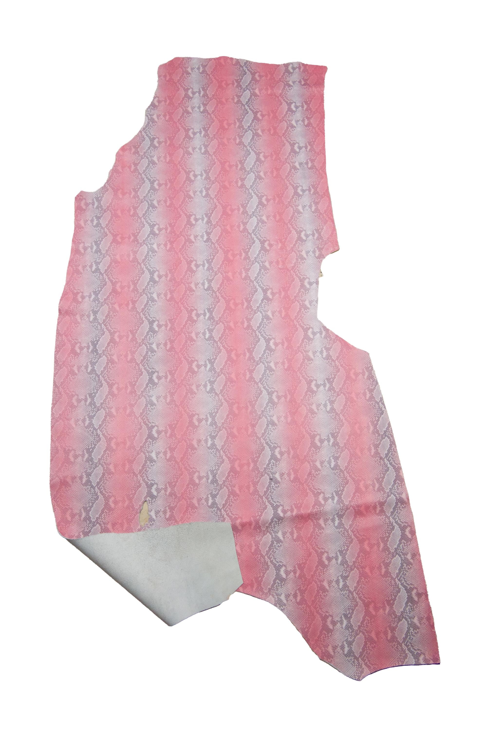 Pink grey PYTHON printed leather hide, SNAKE textured cowhide, reptile pattern on soft calfskin B18903-ST La Gararara