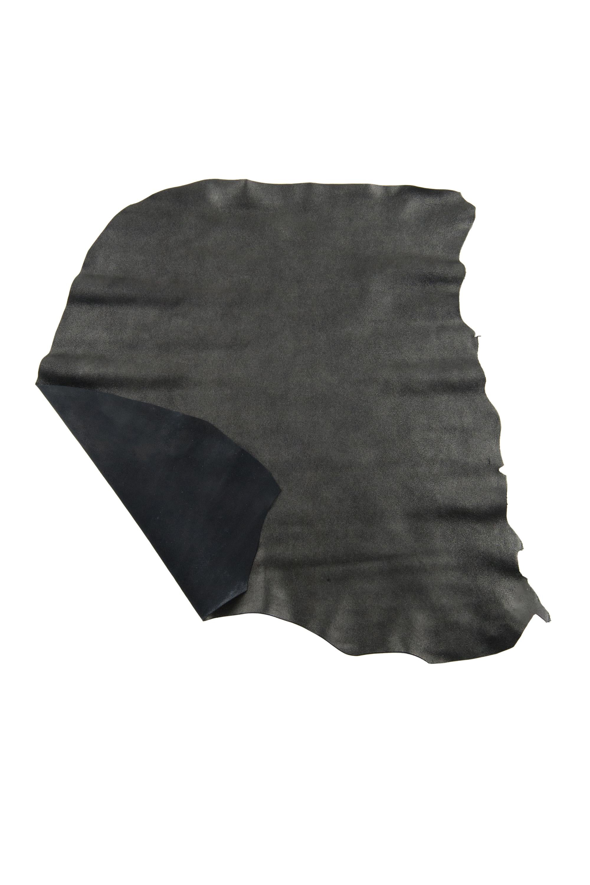 Charcoal METALLIC leather skin, dark grey soft goatskin, BRIGHT suede hide for hobbyists B18814-MT La Garzarara