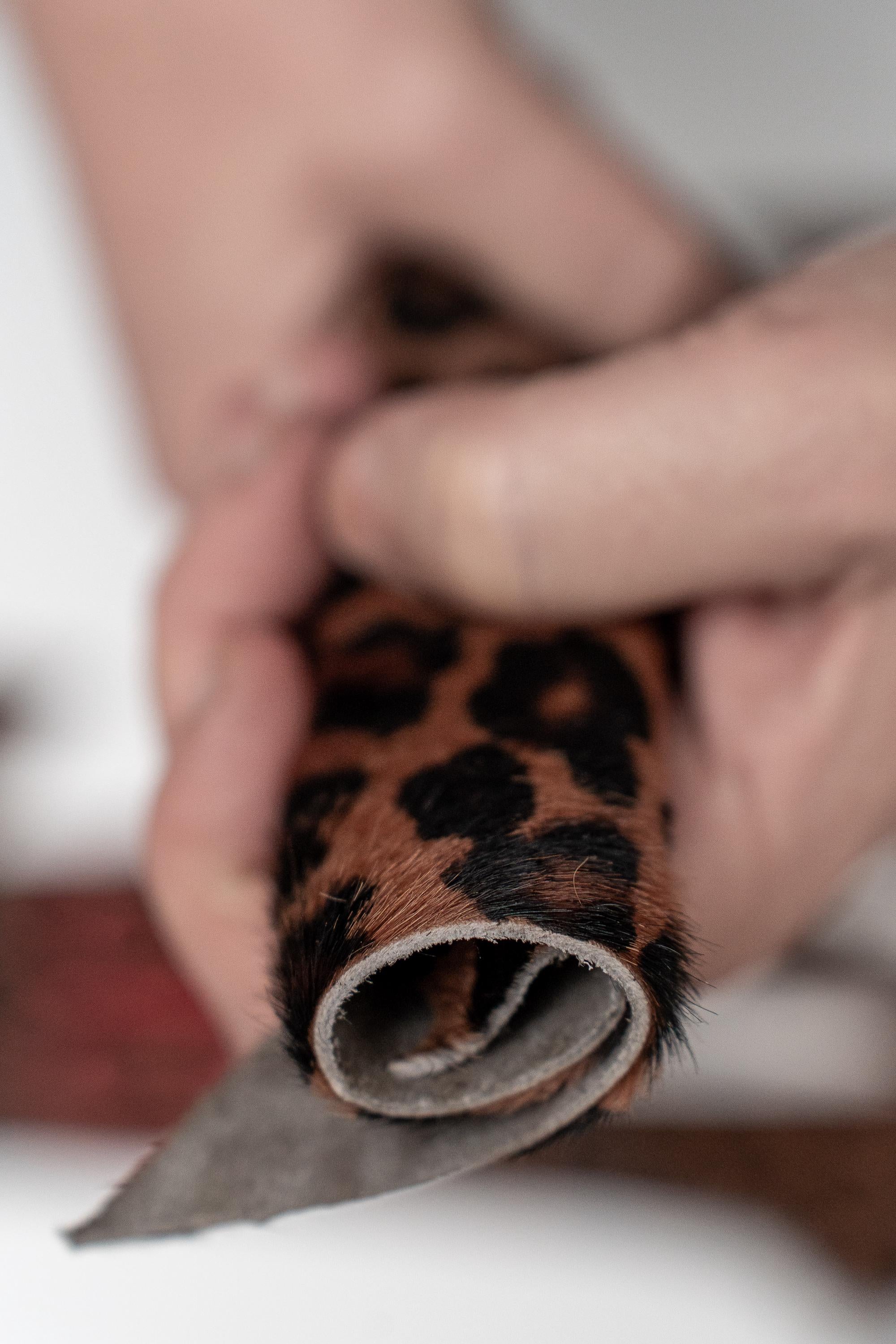 Leopard Cavallino Leather Scraps, Small Hair On Offcuts, Brown and Tan Animal Print Pieces for Jewelry and Crafts 4x2 inches La Garzarara