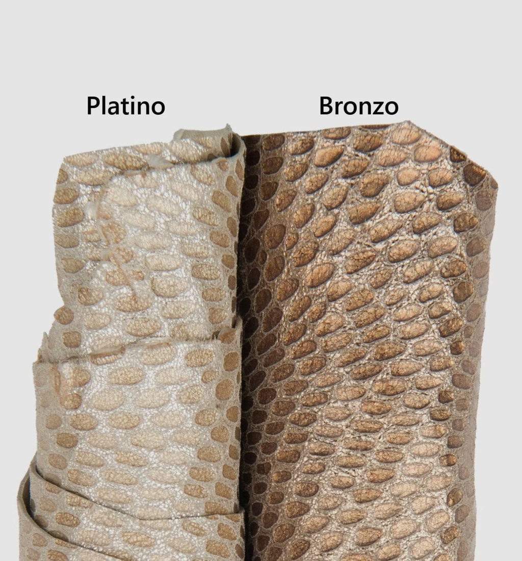 Metallic Lizard Leather Hide, Platinum Bronze Italian reptile Leather, Soft glossy snake goatskin B18751-MT(st) La Garzarara