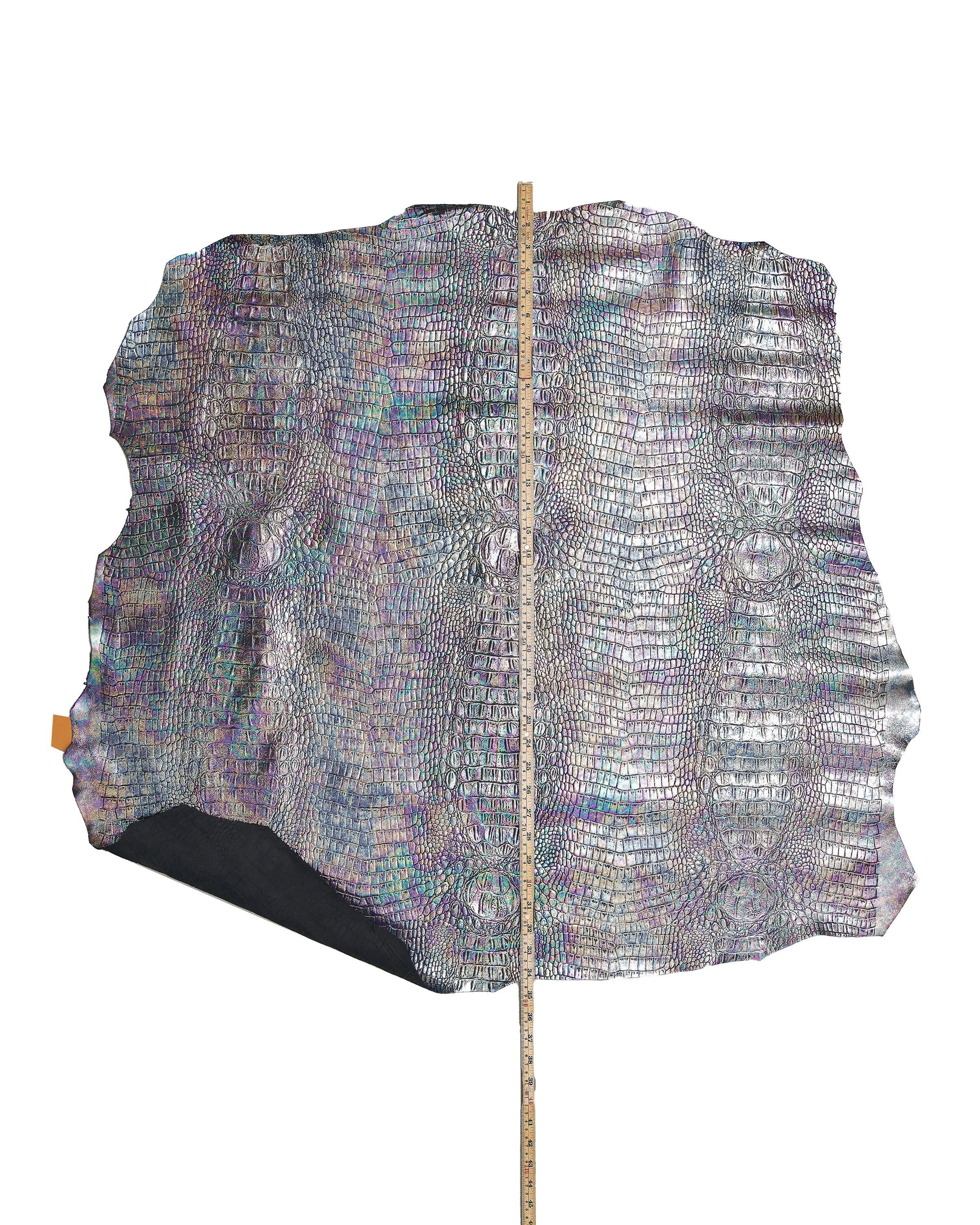 HOLOGRAPHIC CROCODILE embossed leather hide, iridescent metallic alligator printed goatskin, multicolor soft leather B17214-MT(st)