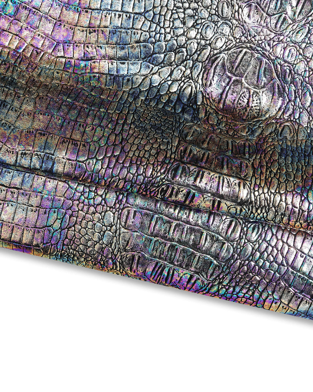 HOLOGRAPHIC CROCODILE embossed leather hide, iridescent metallic alligator printed goatskin, multicolor soft leather B17214-MT(st)