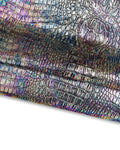 HOLOGRAPHIC CROCODILE embossed leather hide, iridescent metallic alligator printed goatskin, multicolor soft leather B17214-MT(st)