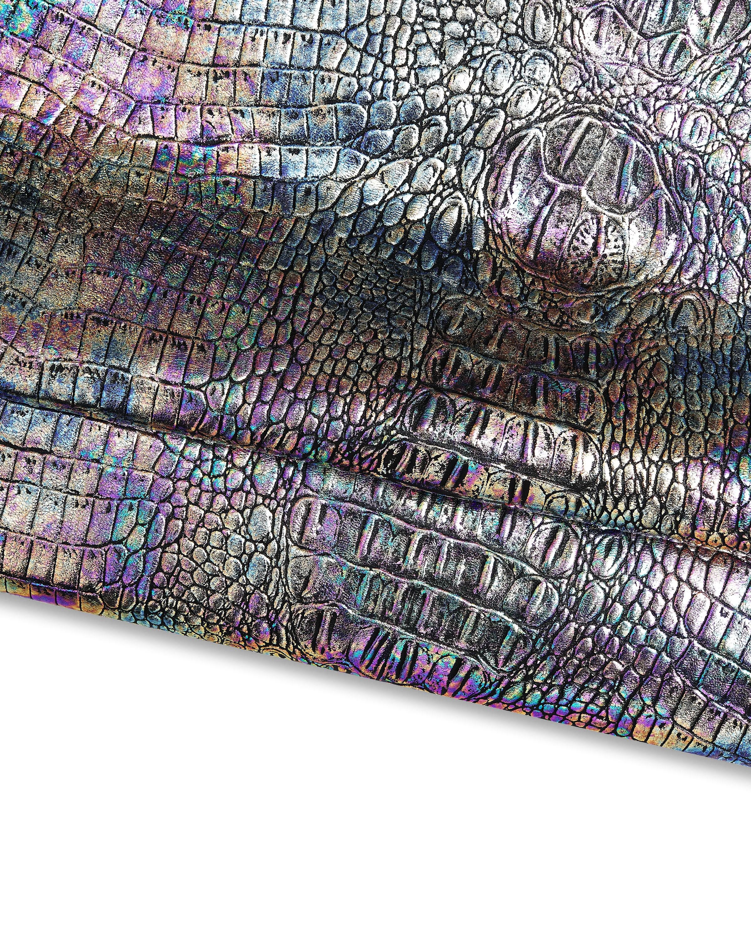 HOLOGRAPHIC CROCODILE embossed leather hide, iridescent metallic alligator printed goatskin, multicolor soft leather B17214-MT(st)