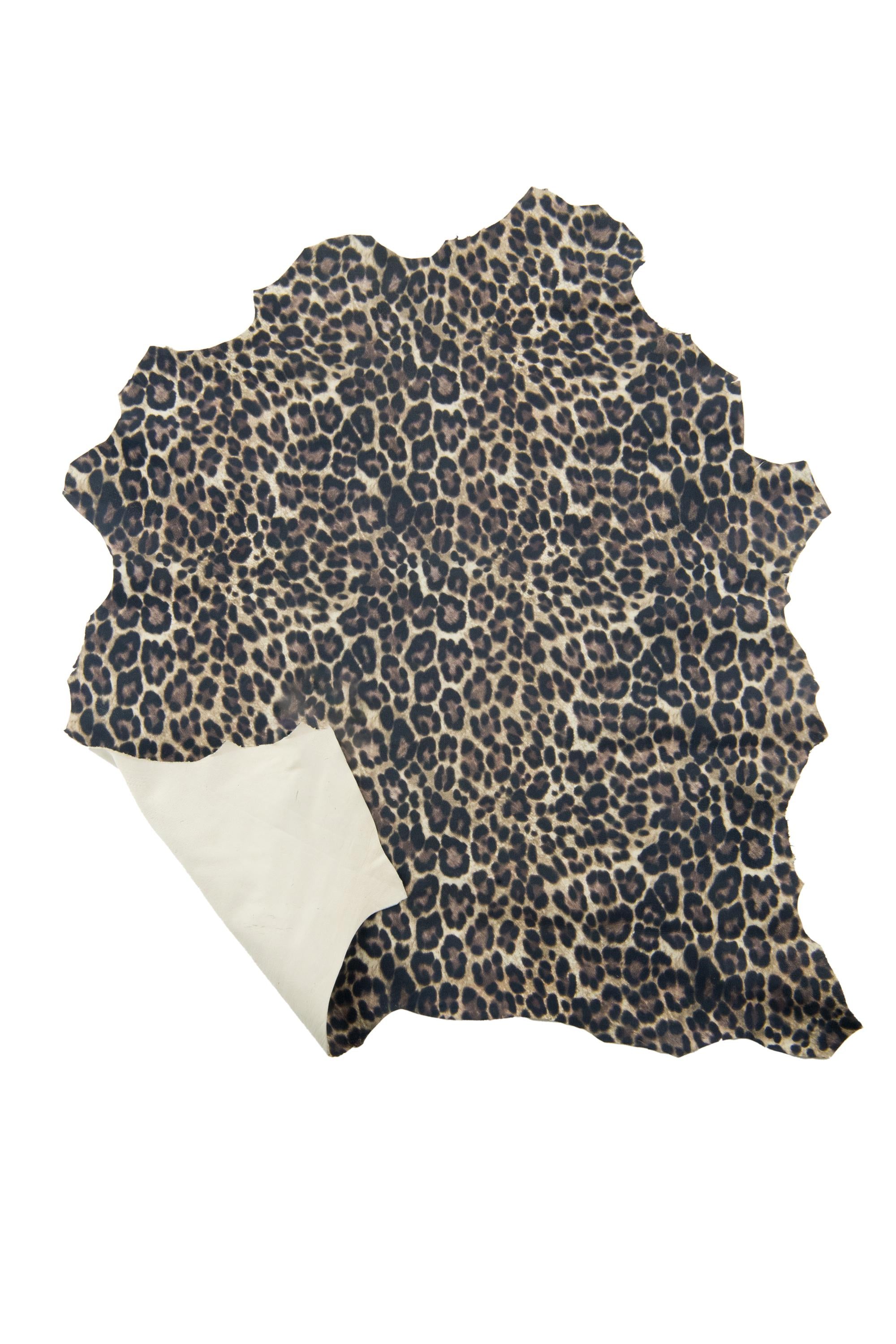 LEOPARD textured leather skin, animal printed SUEDE goatskin, beige - black - brown cheetah pattern on soft matt hide B18942-ST La Garzarara