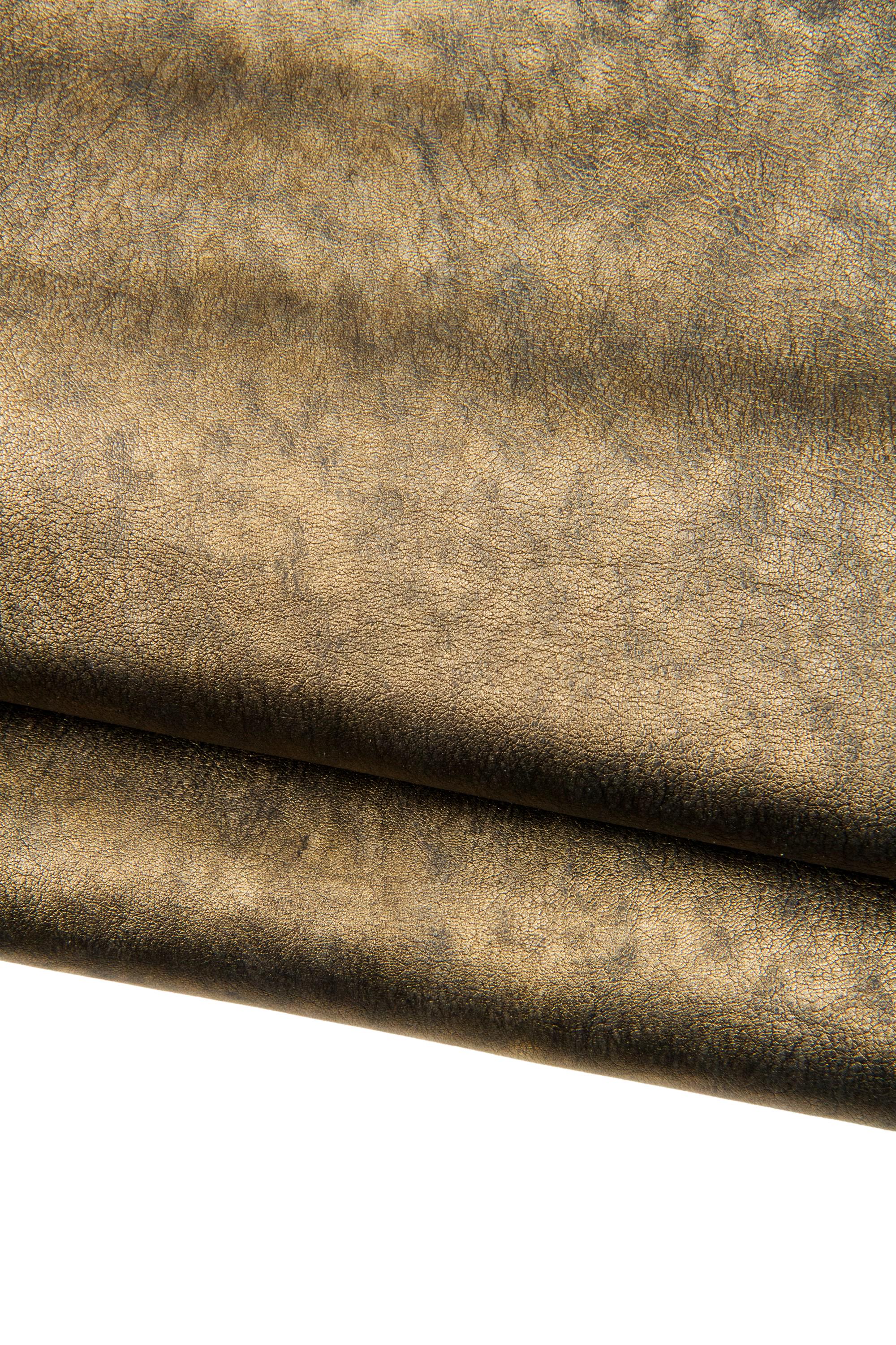 Aged Bronze Leather Hide, Vintage Metallic Leather Skin, Distressed Foil Finish for Bags Shoes UpholsteryB18750-MT La Garzarara