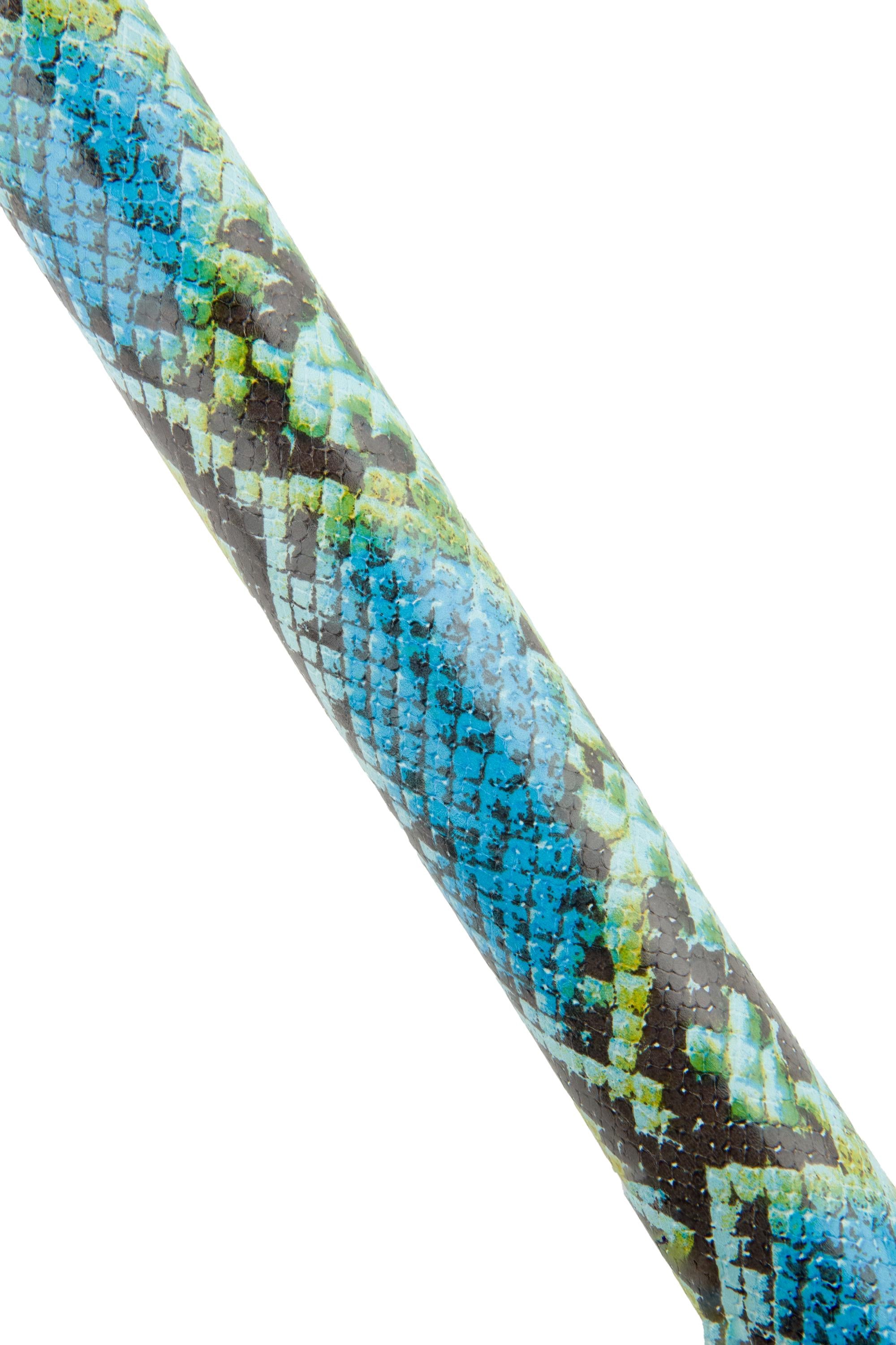 Vivid SNAKESKIN leather skin, blue - green - yellow PYTHON printed goat, reptile textured hide for diy projects B18852-ST La Garzarara