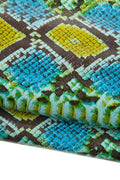 Vivid SNAKESKIN leather skin, blue - green - yellow PYTHON printed goat, reptile textured hide for diy projects B18852-ST La Garzarara