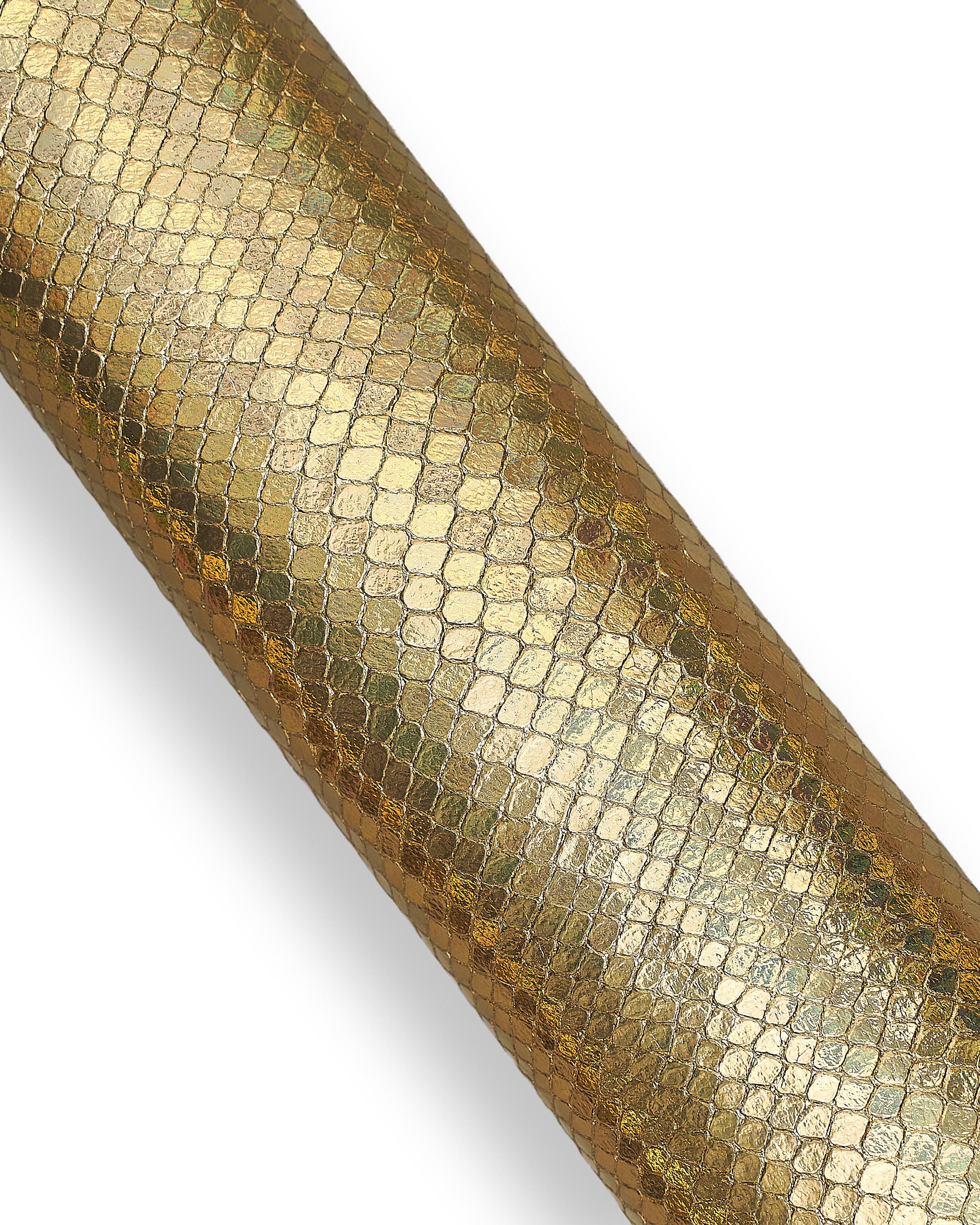 Set of Gold metallic leather skins, smooth metallic and CROCODILE PYTHON printed soft goatskins, hide for diy B18352-mt(st) La Garzarara