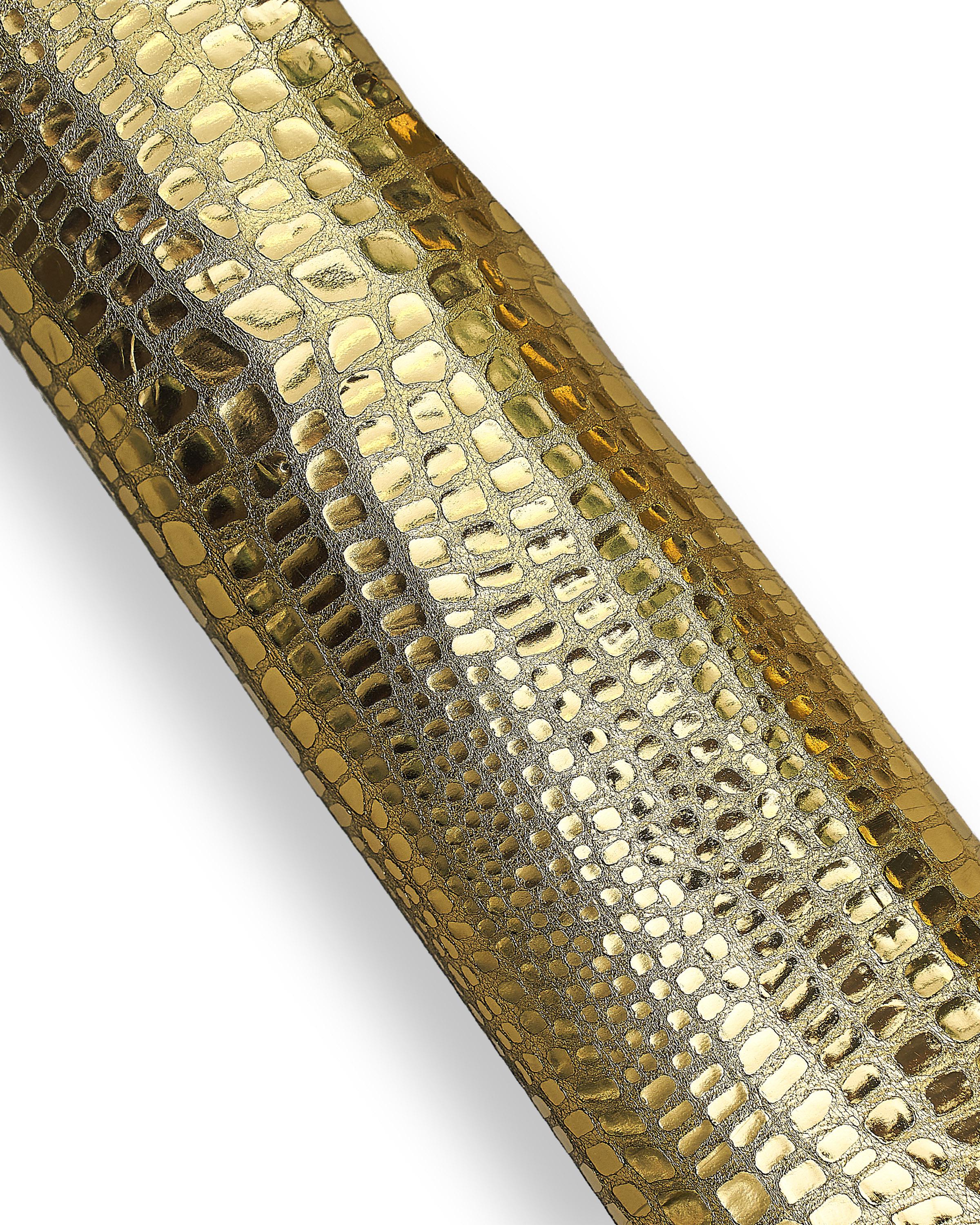 Set of Gold metallic leather skins, smooth metallic and CROCODILE PYTHON printed soft goatskins, hide for diy B18352-mt(st) La Garzarara