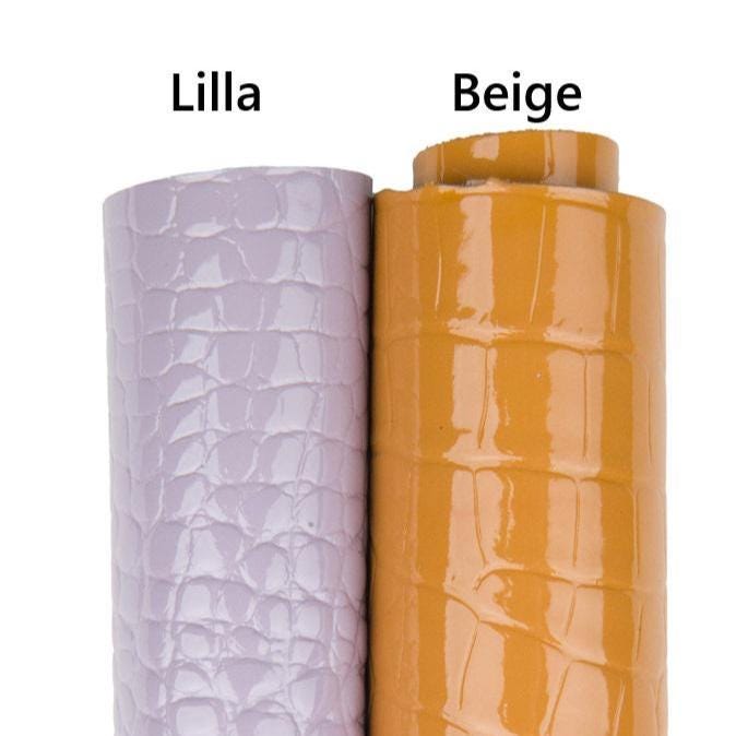 CROCODILE PRINTED calfskin, lilac, beige embossed leathers, alligator pattern on glossy hide B18671-ST La Garzarara