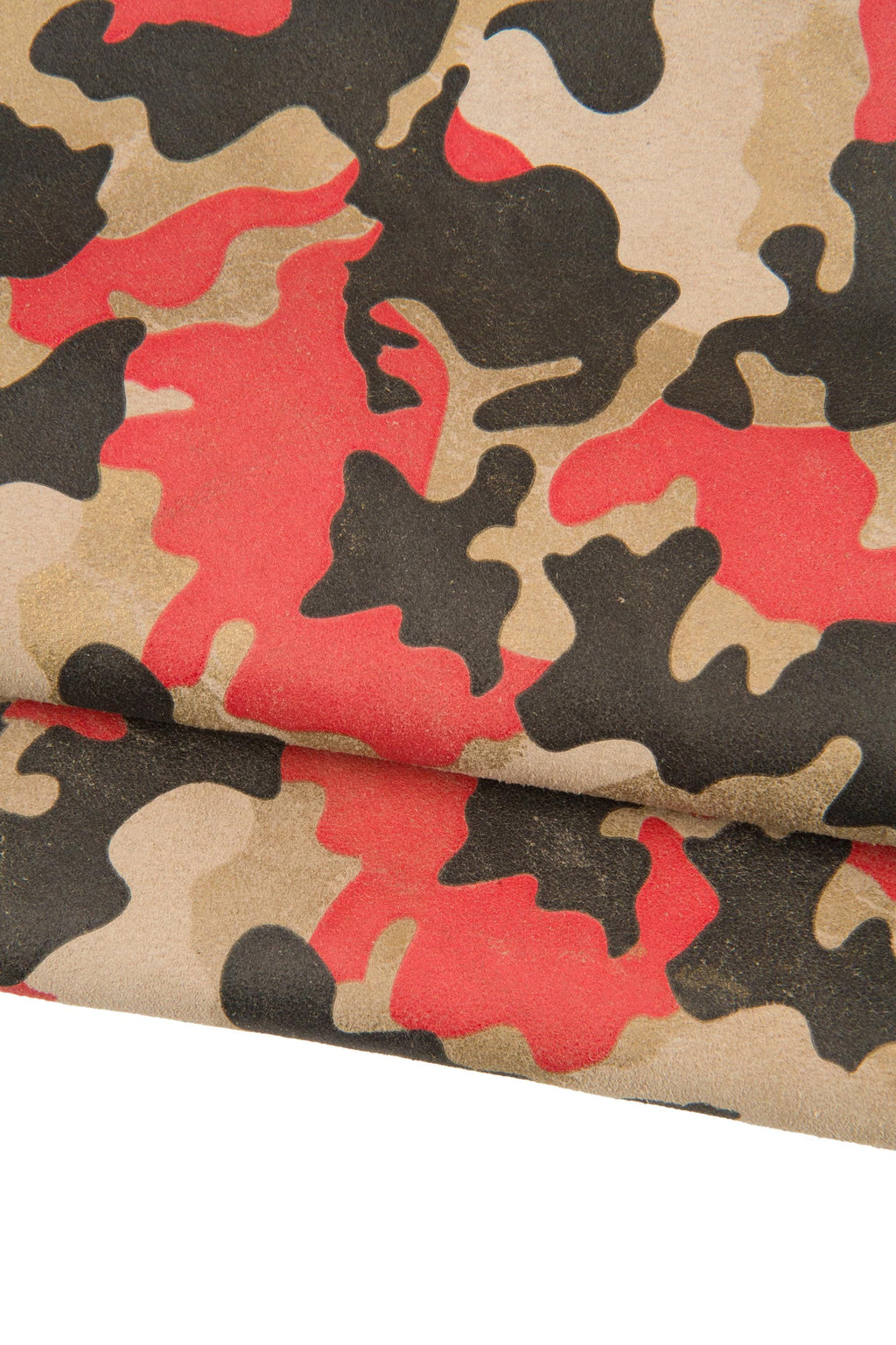 CAMO leather hide, textured leather skin, red brown black GOLD pearling military print on suede split calfskin camouflage B17319-ST