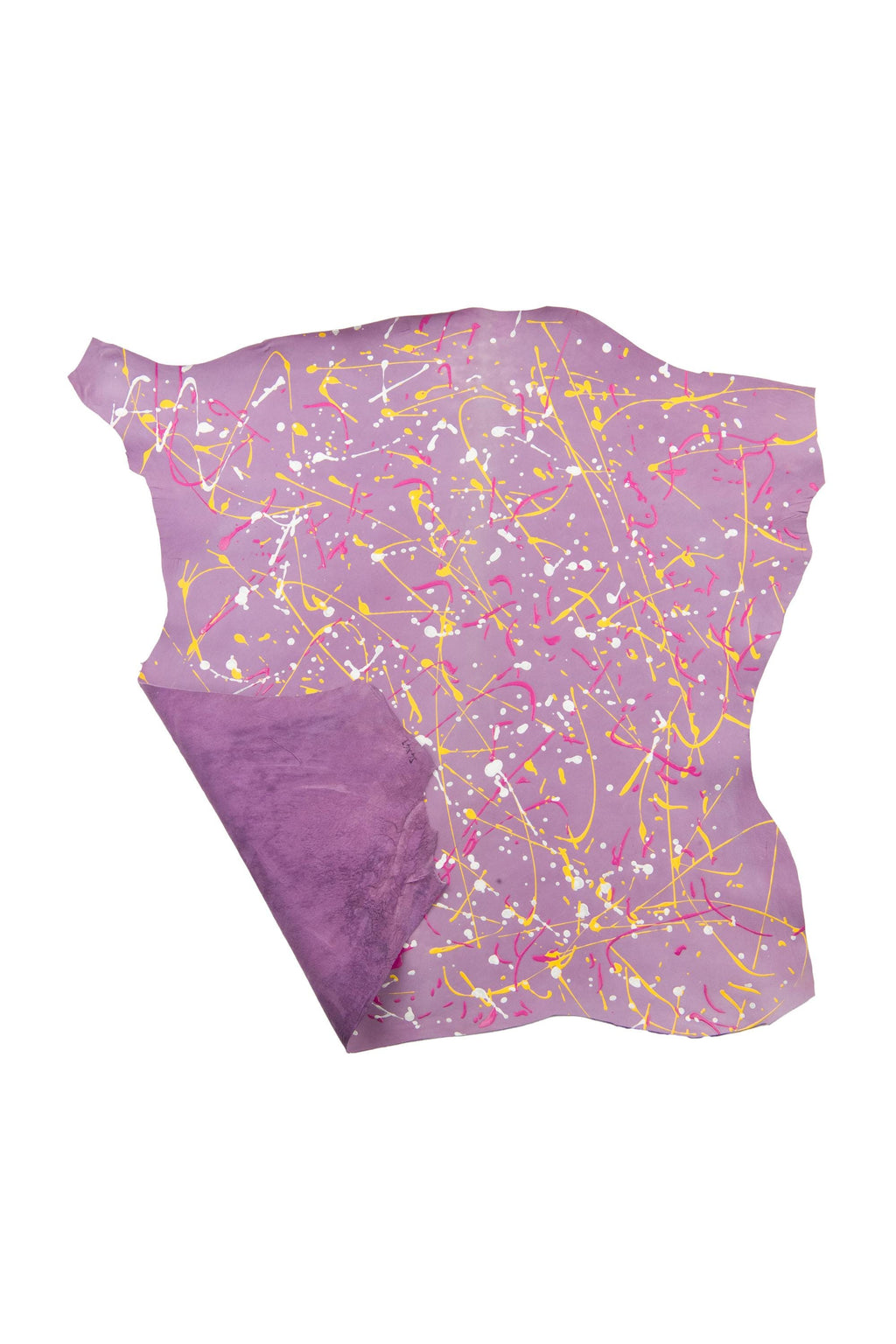 Lilac purple leather skin- yellow, fuchsia, white SPLASH print - hand PAINTED goatskin for hobbyists B18966-DM La Garzarara