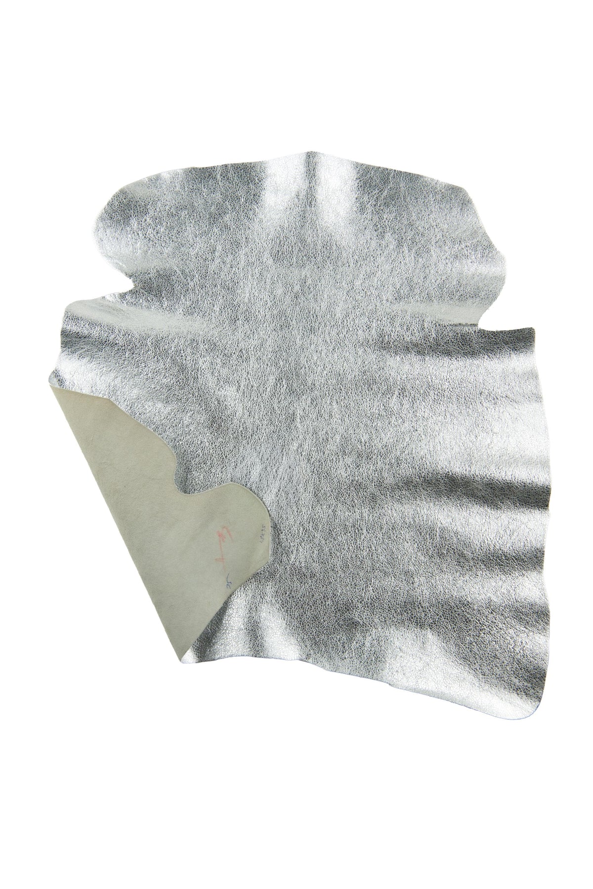 Silver METALLIC leather skin, CRACKLED soft goatskin, bright thick hide for diy projects B18881-MT La Garzarara