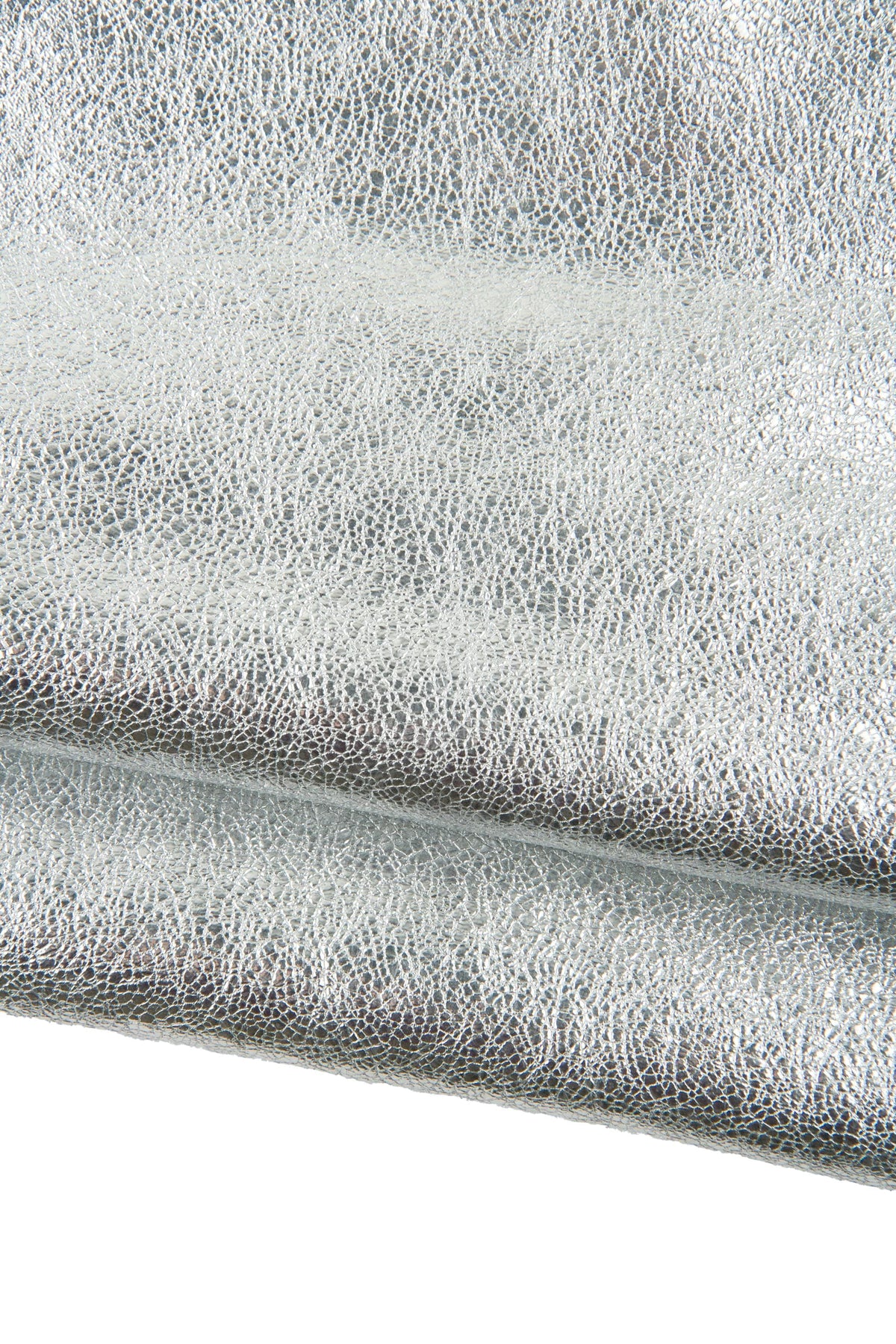 Silver METALLIC leather skin, CRACKLED soft goatskin, bright thick hide for diy projects B18881-MT La Garzarara