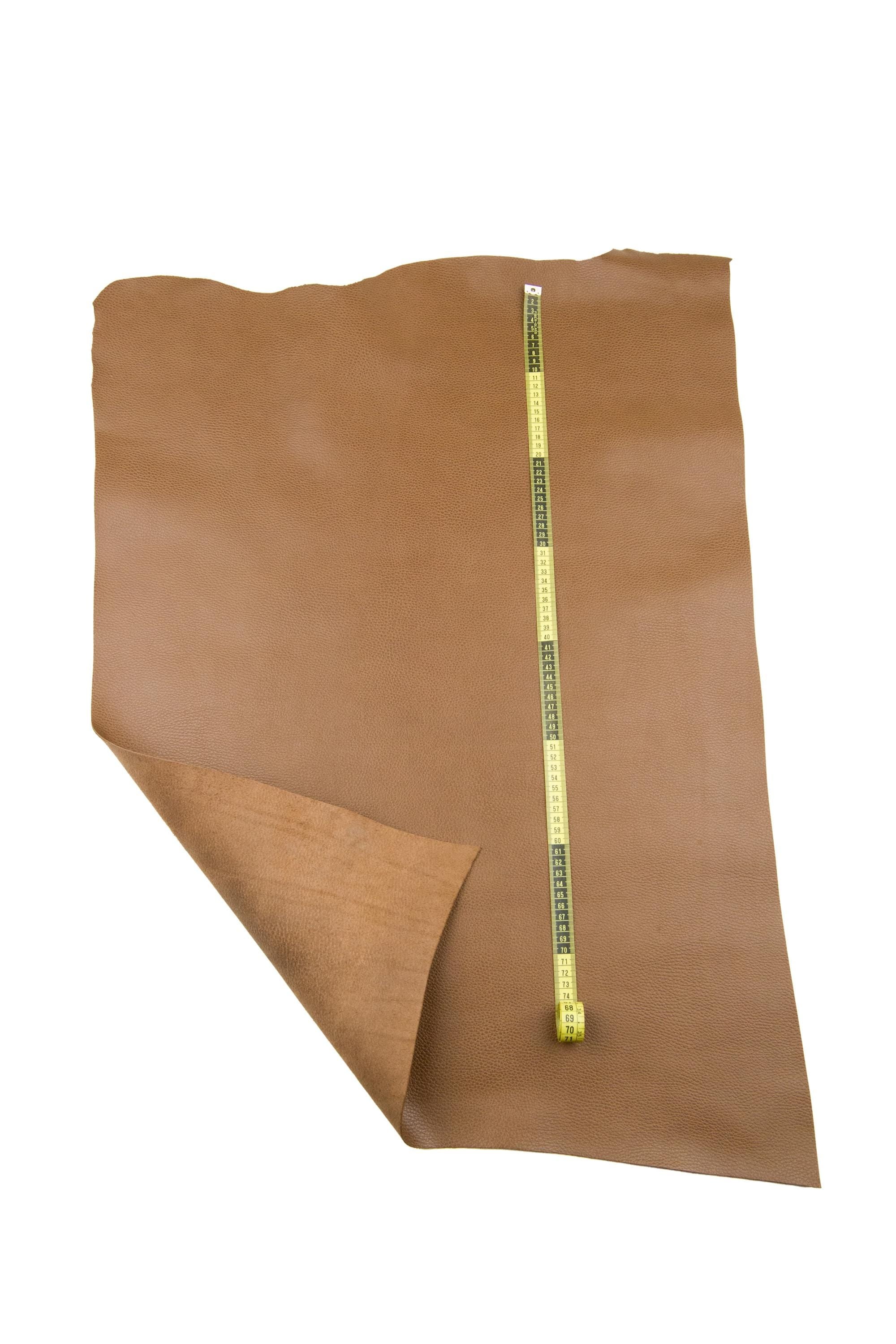 Tan PEBBLE GRAIN leather hide, semi glossy semi stiff calfskin, firm grain cowhide for crafters B18759-TU La Garzarara