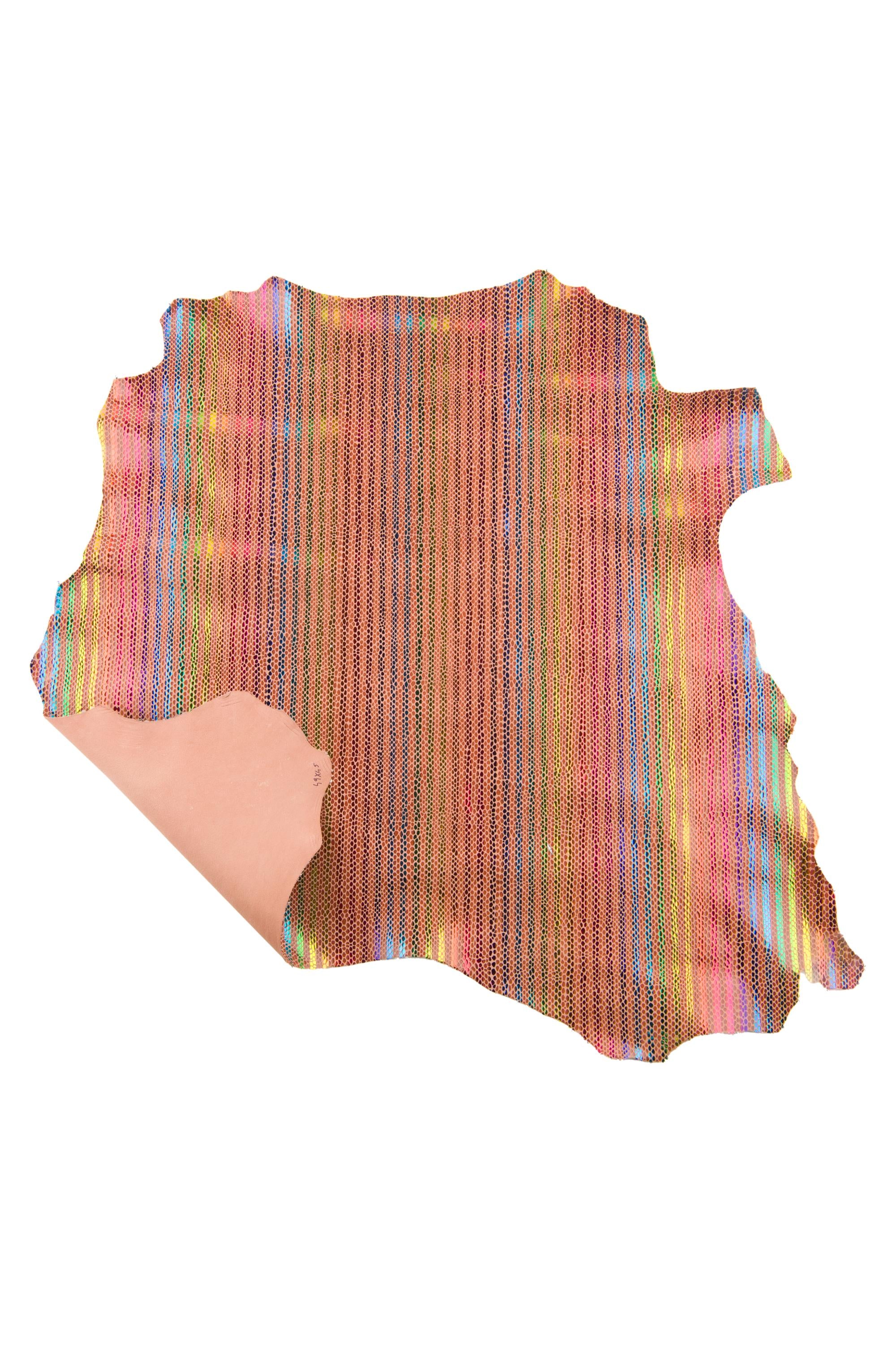 Multicolor STRIPED printed leather skin, tan snake textured goatskin, RAINBOW textured hide B18960-MT(st) La Garzarara