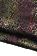 Gold - burgundy STRIPED PYTHON printed cowhide, snake embossed glossy leather skin, soft calfskin for crafting B18892-ST La Garzarara