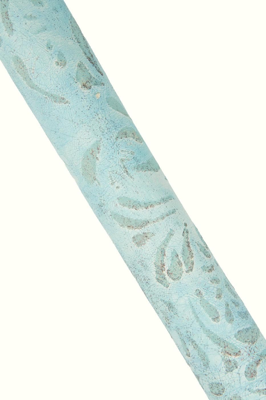 Floral printed leather hide, VINTAGE effect, matt abstract goatskin, sky blue with GLITTER leather hide B18887-ST La Garzarara