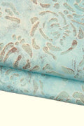 Floral printed leather hide, VINTAGE effect, matt abstract goatskin, sky blue with GLITTER leather hide B18887-ST La Garzarara