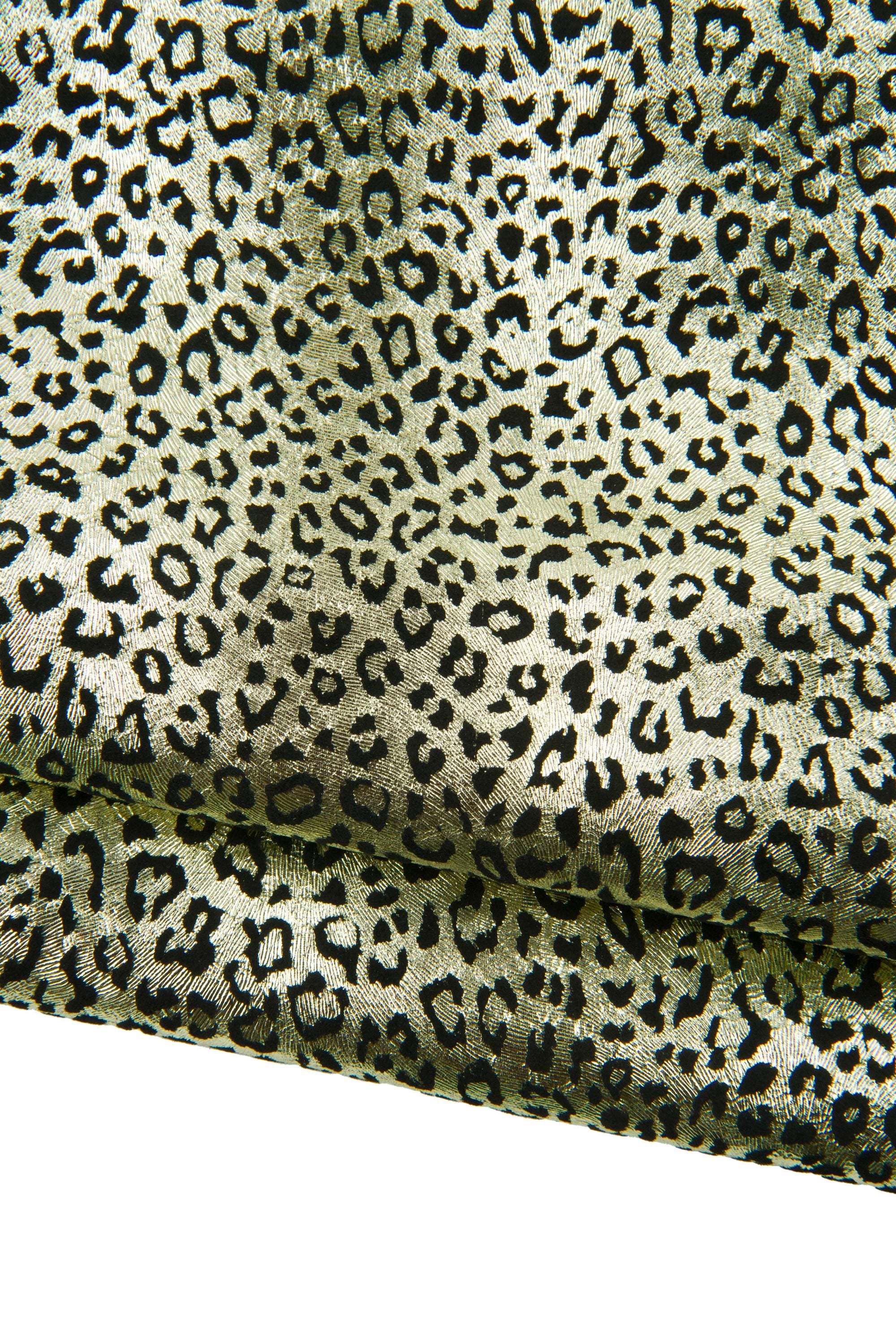 LEOPARD printed leather skin, black lambskin - light gold METALLIC animal texture, soft bright sheepskin B18878-MT(st) La Garzarara