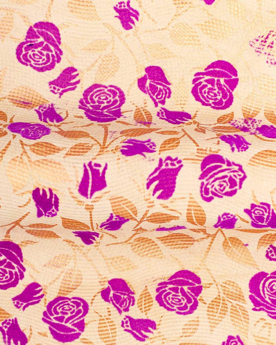 FLORAL printed leather, suede split calfskin with FLOCK flower and copper-colored leaves, soft hides B18983-MT(st) La Garzarara