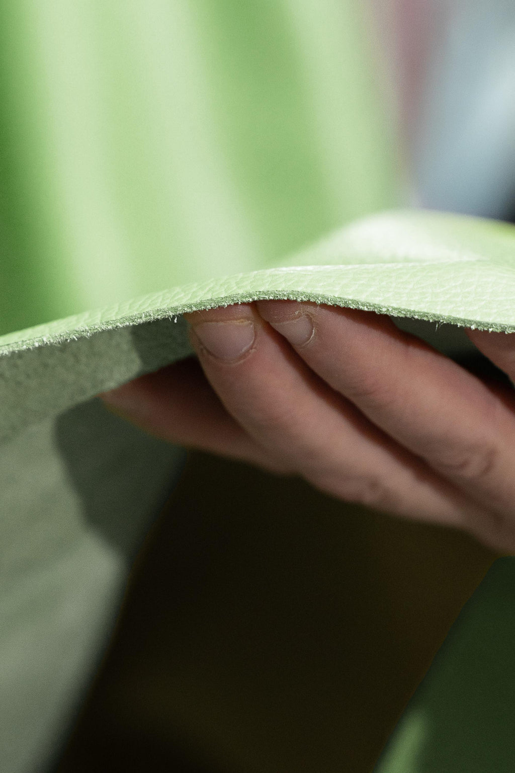 Pebbled Pastel Green leather hide, Natural grained cowhide skin for upholstery, chairs, sofas and structured bags 1.2 - 1.4 mm