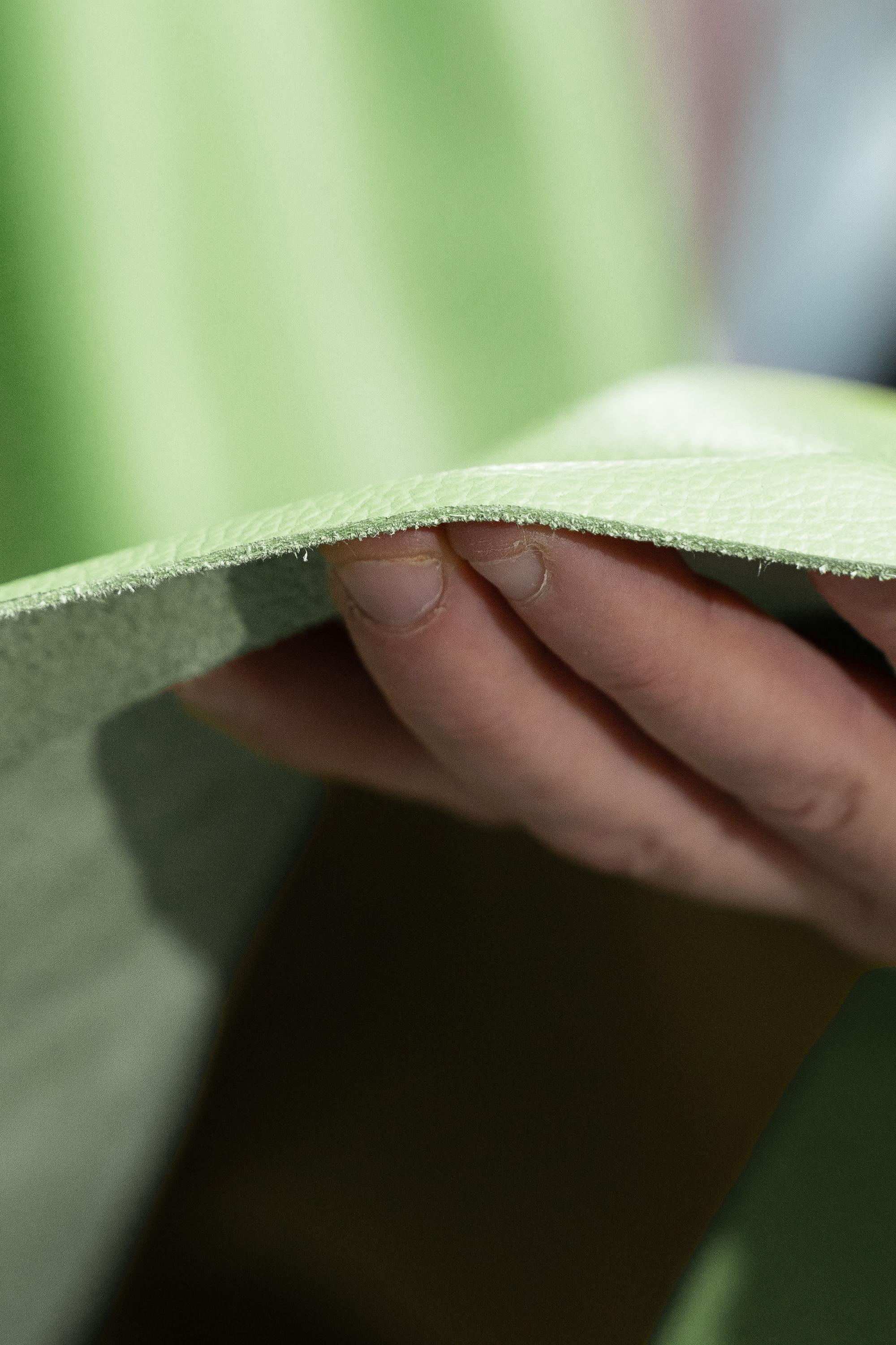 Pebbled Pastel Green leather hide, Natural grained cowhide skin for upholstery, chairs, sofas and structured bags 1.2 - 1.4 mm