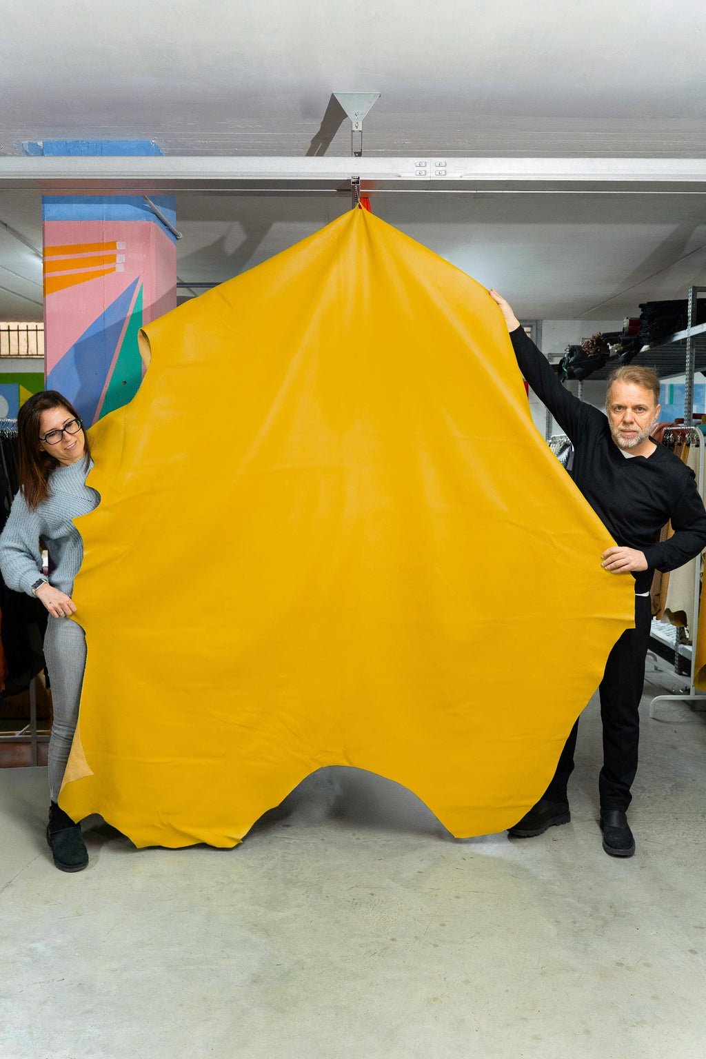 Large Ochre yellow Calf Leather Hide, Premium pebbled Italian cowhide leather, full size Calfskin 1.5 - 1.7 mm La Garzarara