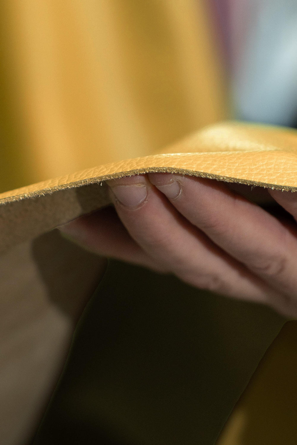 Large Ochre yellow Calf Leather Hide, Premium pebbled Italian cowhide leather, full size Calfskin 1.5 - 1.7 mm La Garzarara