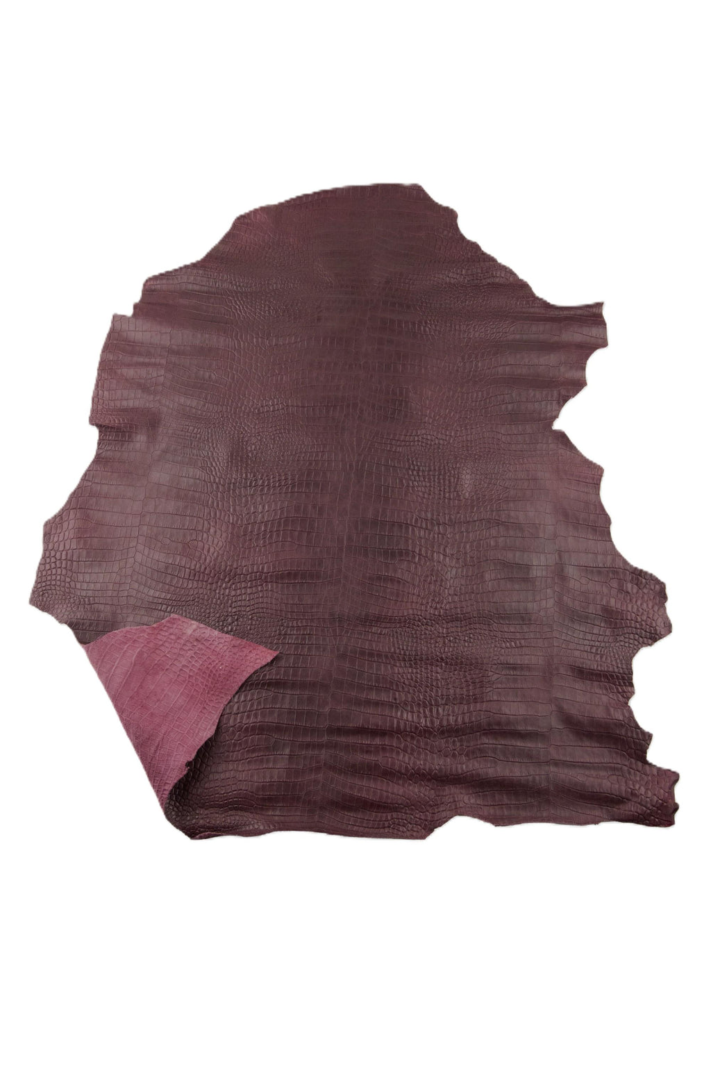Burgundy CROCODILE embossed leather hide, alligator print on cowhide, glossy soft croc for crafting B18957-ST La Garzarara