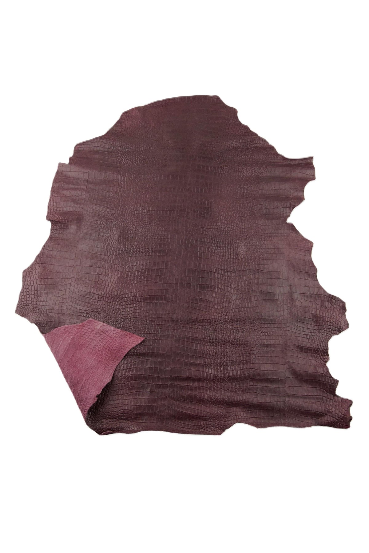 Burgundy CROCODILE embossed leather hide, alligator print on cowhide, glossy soft croc for crafting B18957-ST La Garzarara
