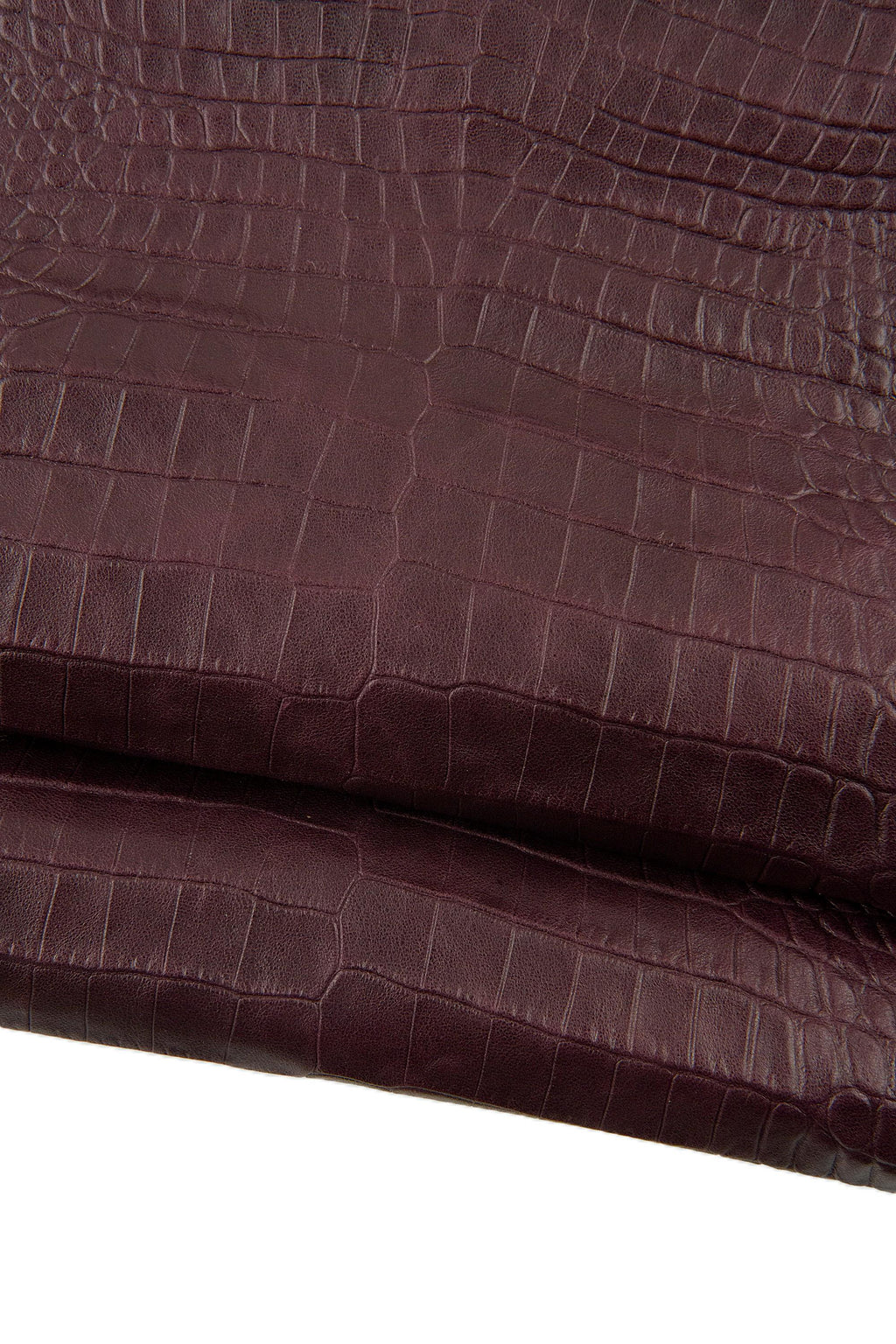 Burgundy CROCODILE embossed leather hide, alligator print on cowhide, glossy soft croc for crafting B18957-ST La Garzarara