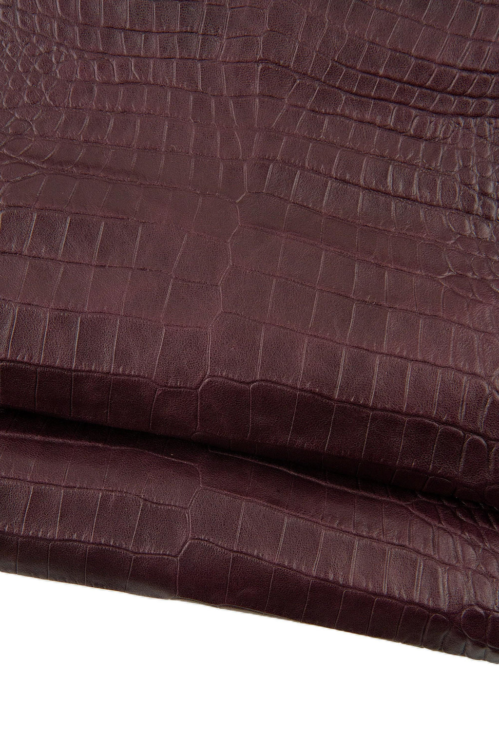 Burgundy CROCODILE embossed leather hide, alligator print on cowhide, glossy soft croc for crafting B18957-ST La Garzarara