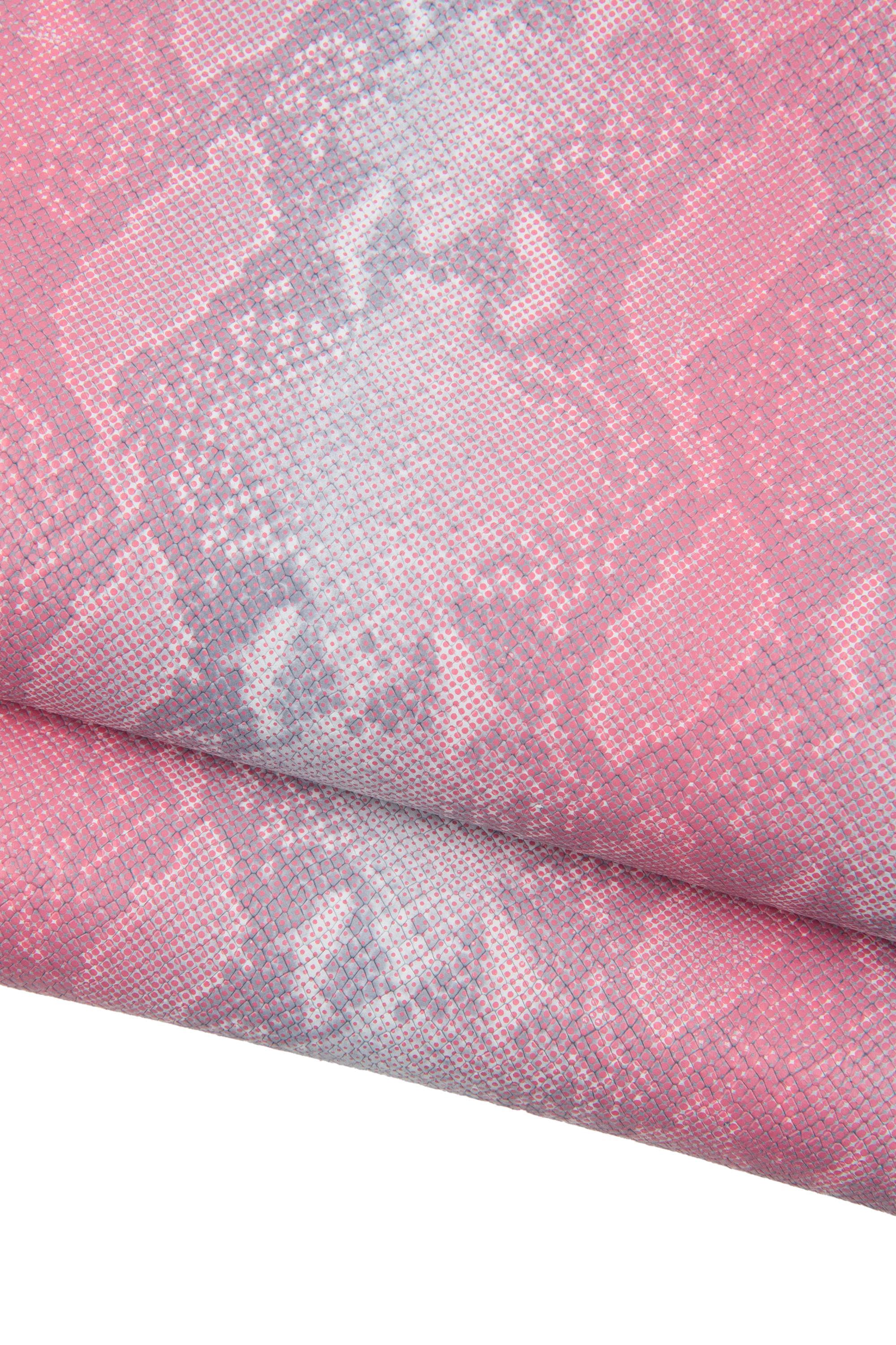 Pink grey PYTHON printed leather hide, SNAKE textured cowhide, reptile pattern on soft calfskin B18903-ST La Gararara